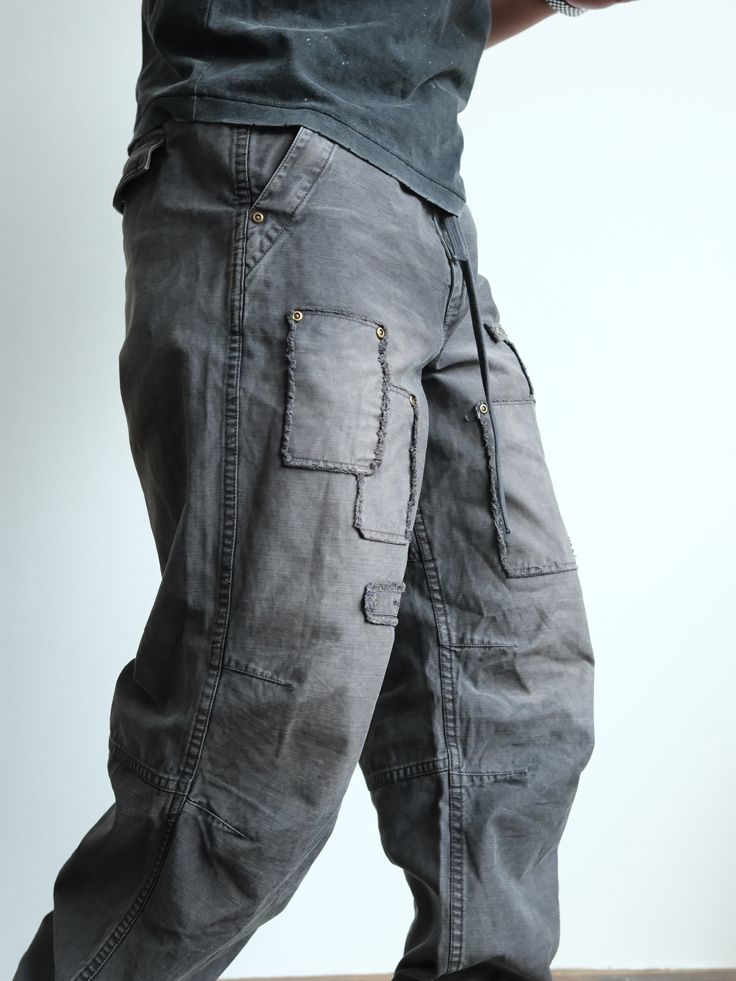 NEIGBORL Retro Washed Distressed Patch Cargo Pants-Pants-S-Free Shipping Leatheretro