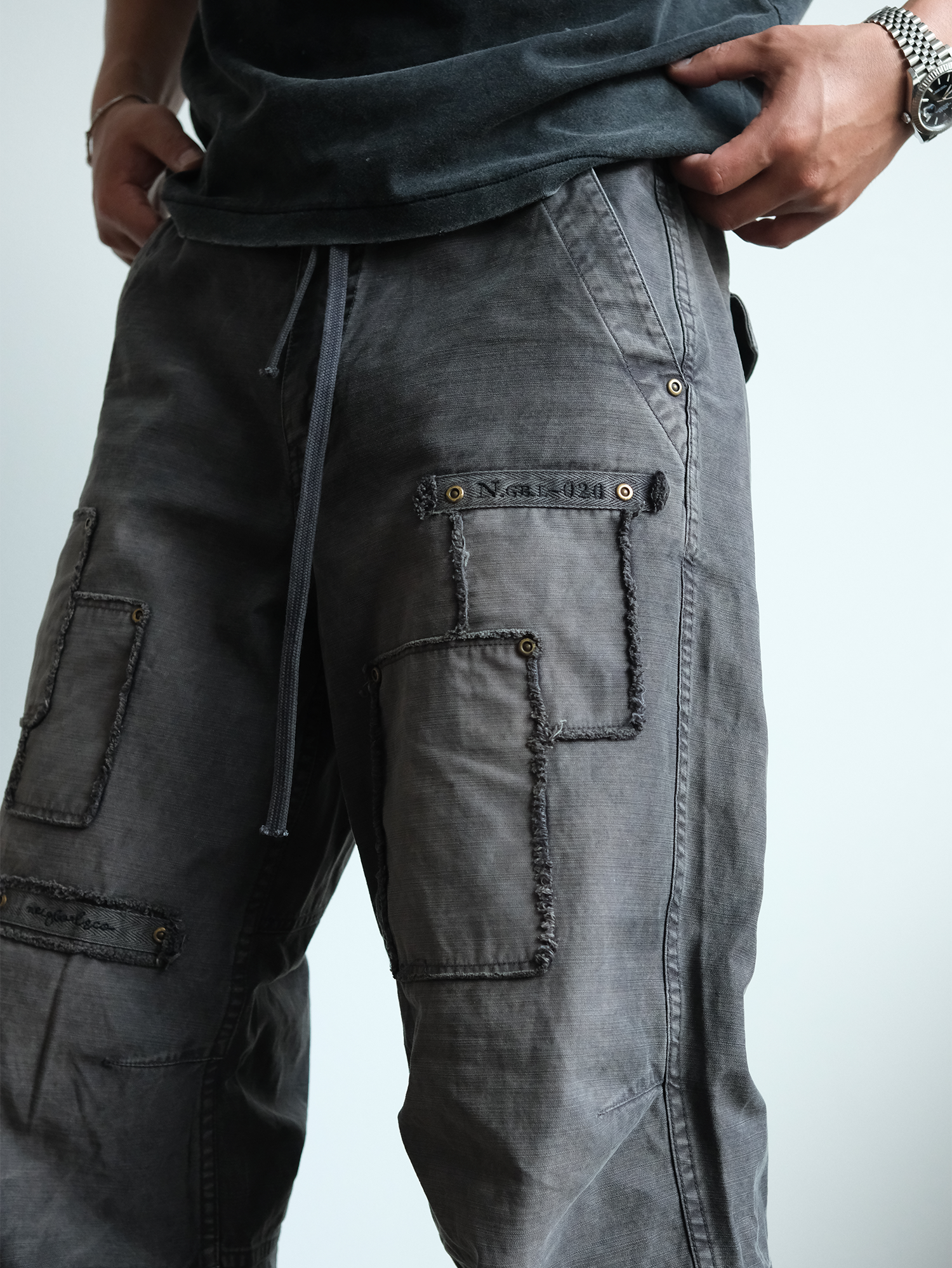 NEIGBORL Retro Washed Distressed Patch Cargo Pants-Pants-S-Free Shipping Leatheretro
