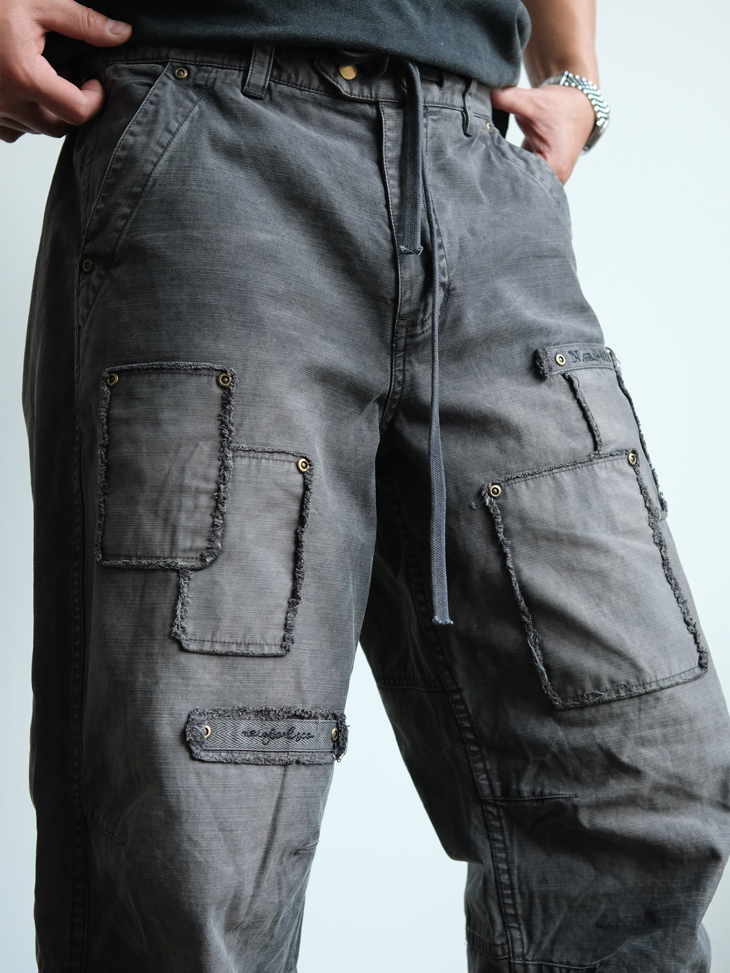 NEIGBORL Retro Washed Distressed Patch Cargo Pants-Pants-S-Free Shipping Leatheretro