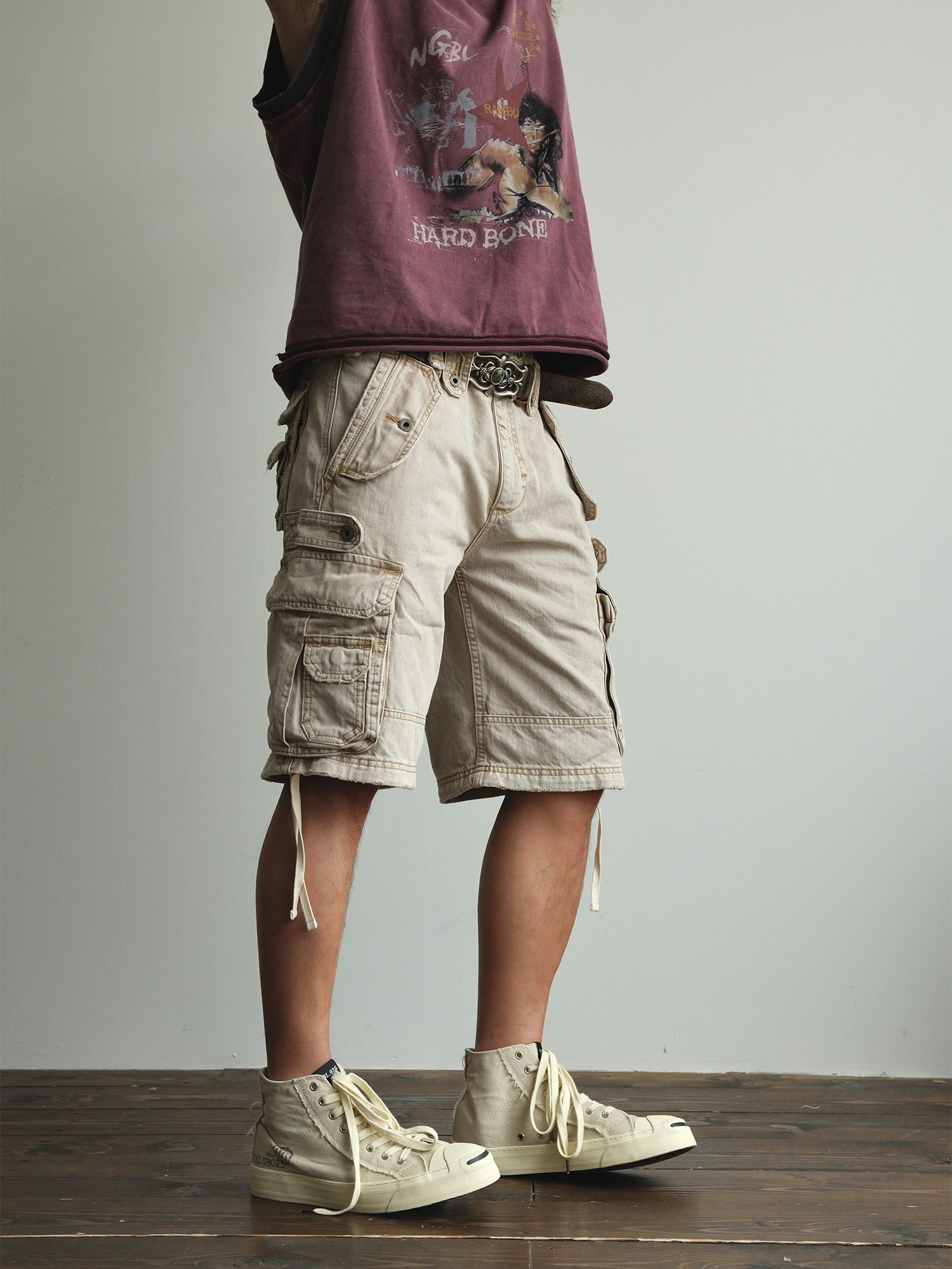 NEIGBORL Washed Distressed Multi-Pocket Cargo Shorts-Shorts-S / 31"-Free Shipping Leatheretro