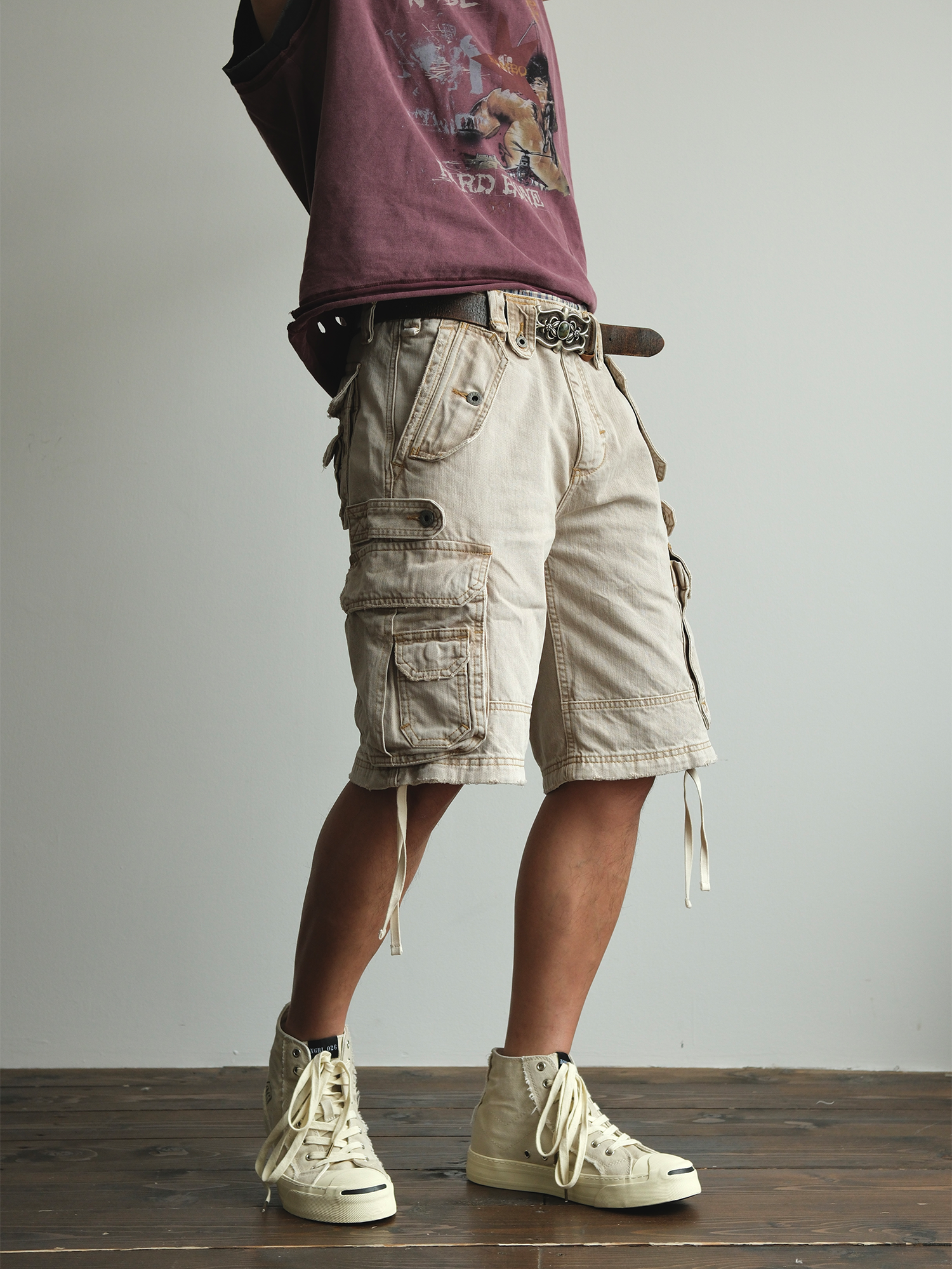 NEIGBORL Washed Distressed Multi-Pocket Cargo Shorts-Shorts-S / 31"-Free Shipping Leatheretro