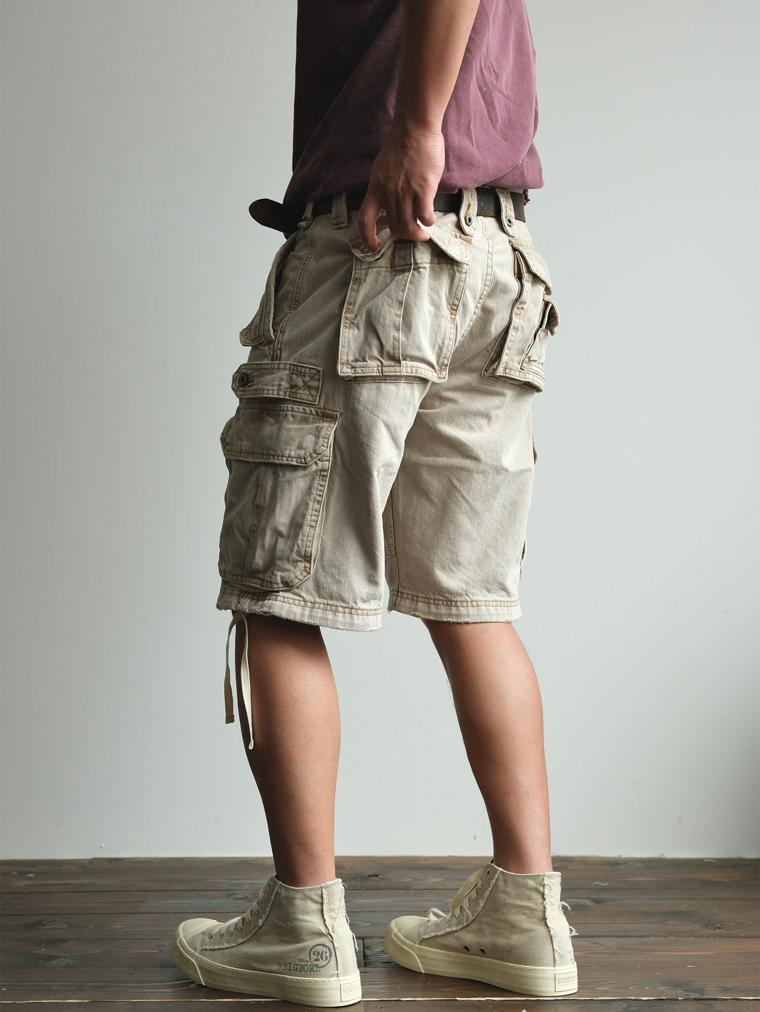 NEIGBORL Washed Distressed Multi-Pocket Cargo Shorts-Shorts-S / 31"-Free Shipping Leatheretro
