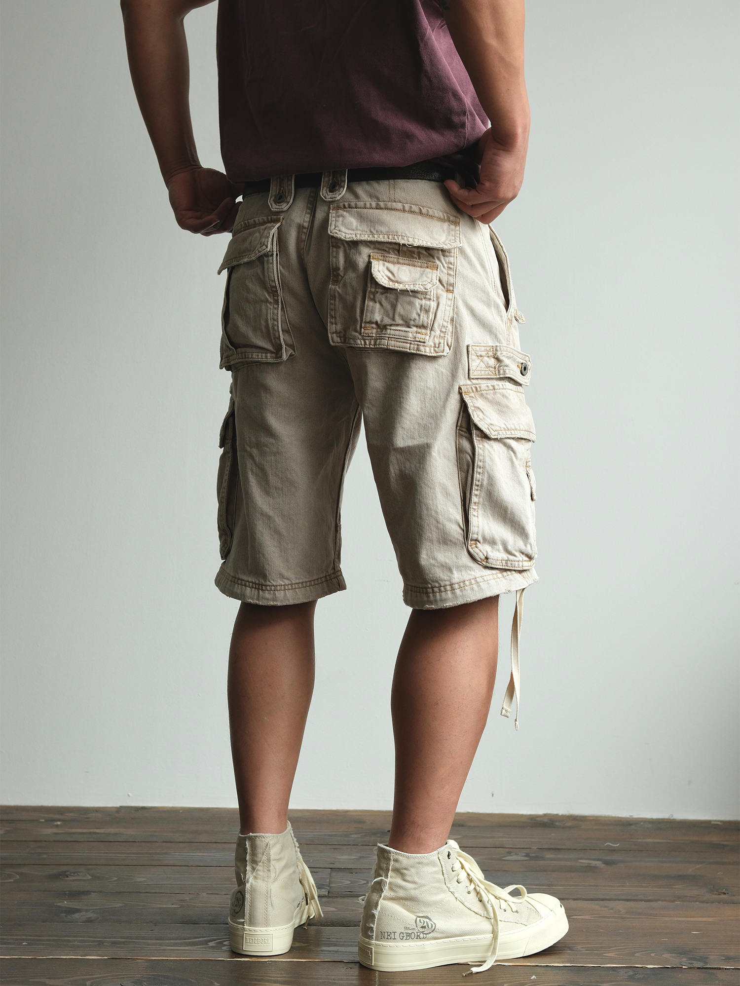 NEIGBORL Washed Distressed Multi-Pocket Cargo Shorts-Shorts-S / 31"-Free Shipping Leatheretro