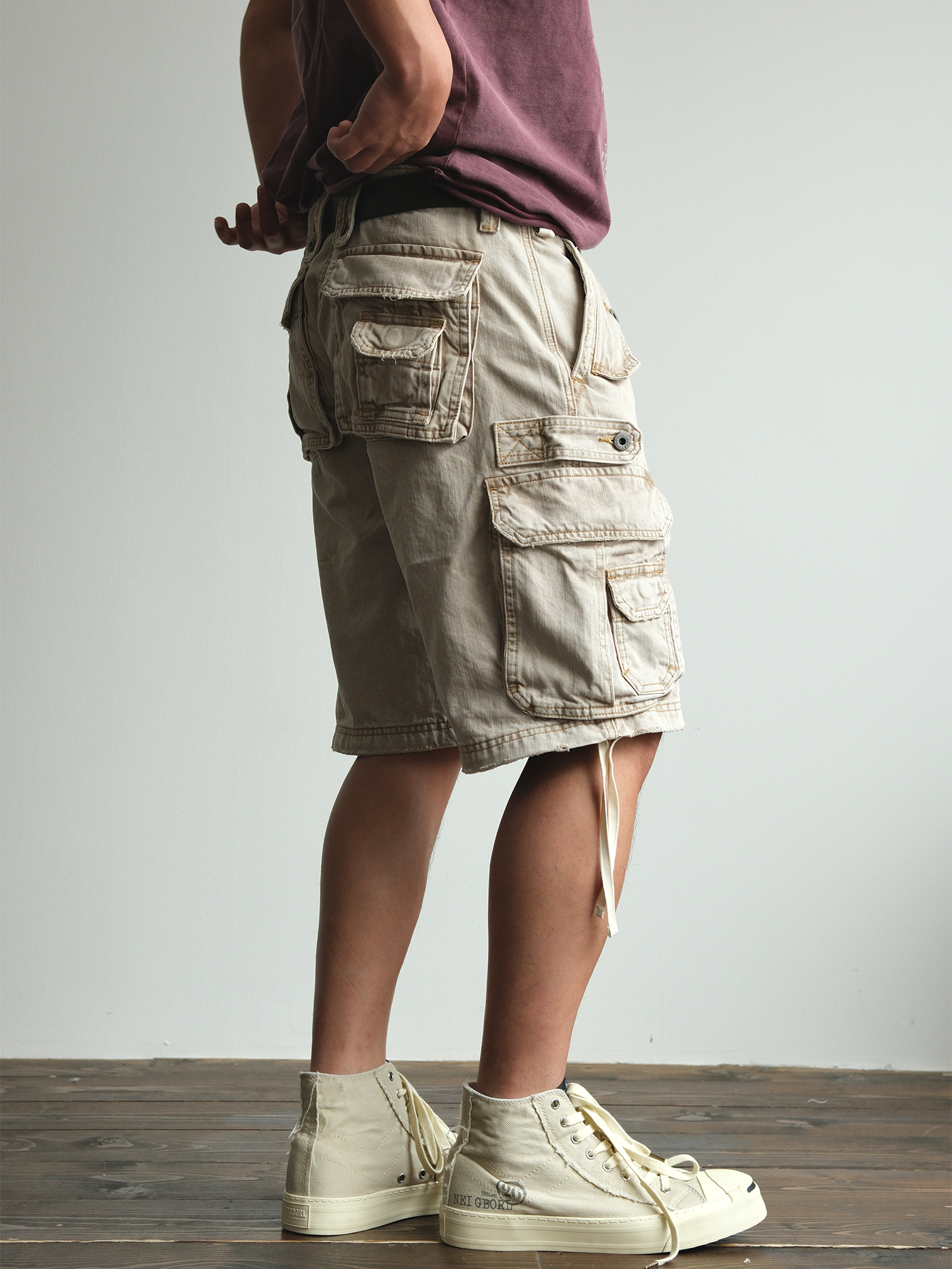 NEIGBORL Washed Distressed Multi-Pocket Cargo Shorts-Shorts-S / 31"-Free Shipping Leatheretro
