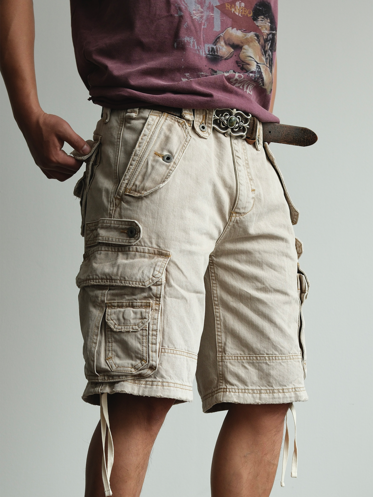 NEIGBORL Washed Distressed Multi-Pocket Cargo Shorts-Shorts-S / 31"-Free Shipping Leatheretro