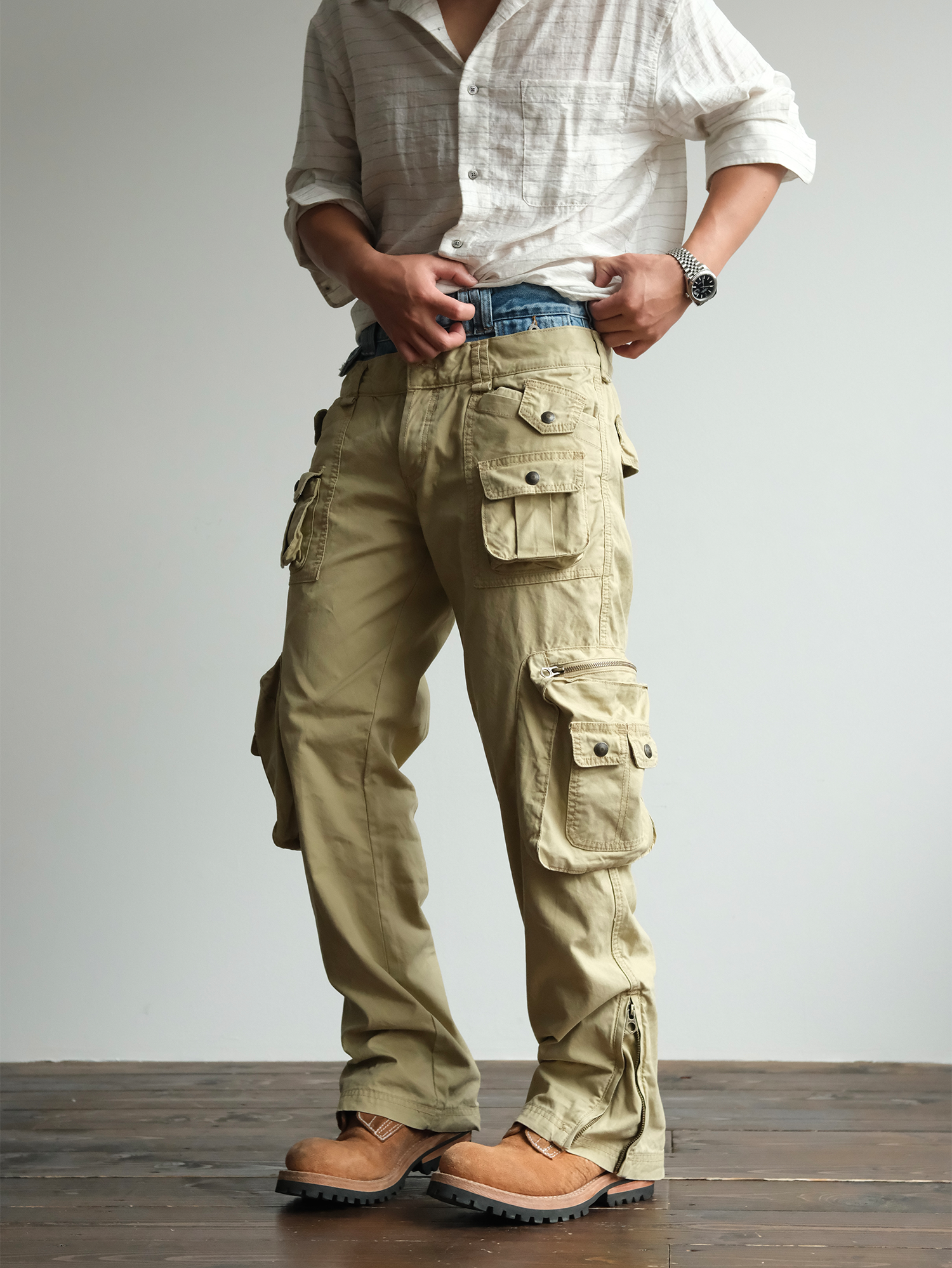 NEIGBORL Retro Spliced Multi-Pocket Cargo Pants-Pants-S / 31"-Free Shipping Leatheretro