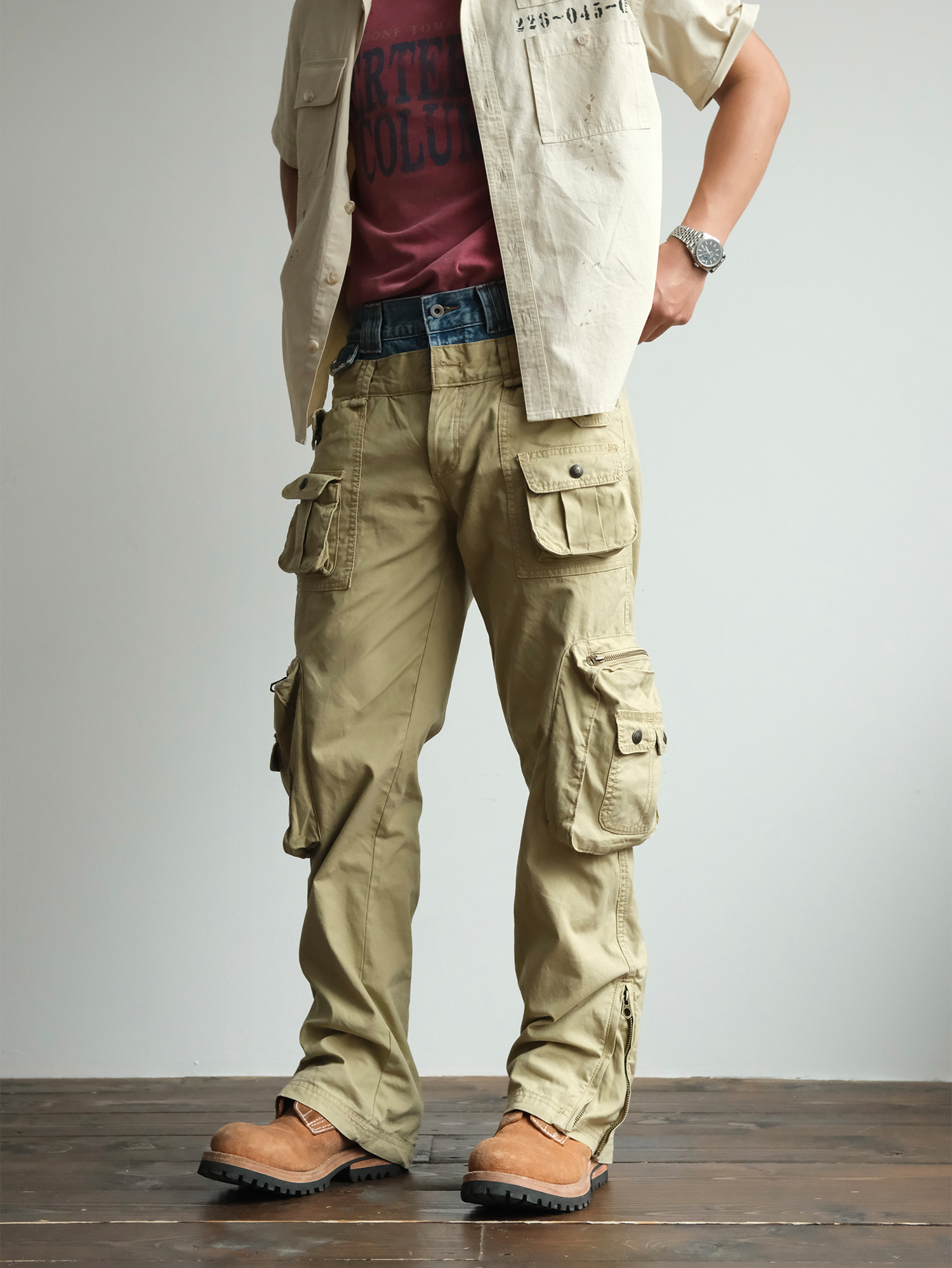 NEIGBORL Retro Spliced Multi-Pocket Cargo Pants-Pants-S / 31"-Free Shipping Leatheretro