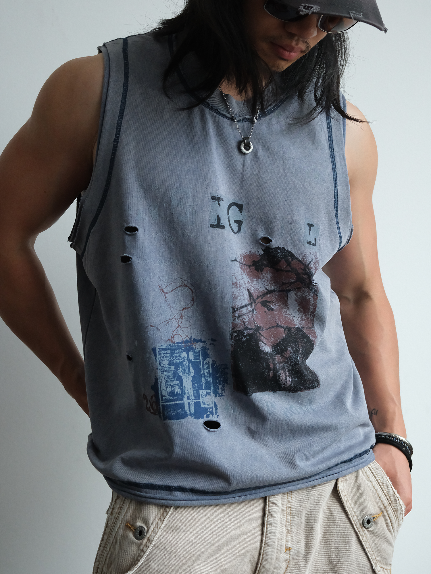 NEIGBORL Distressed Washed Graphic Tank Top-Tank Top-M (Preorder)-Coffee-Free Shipping Leatheretro