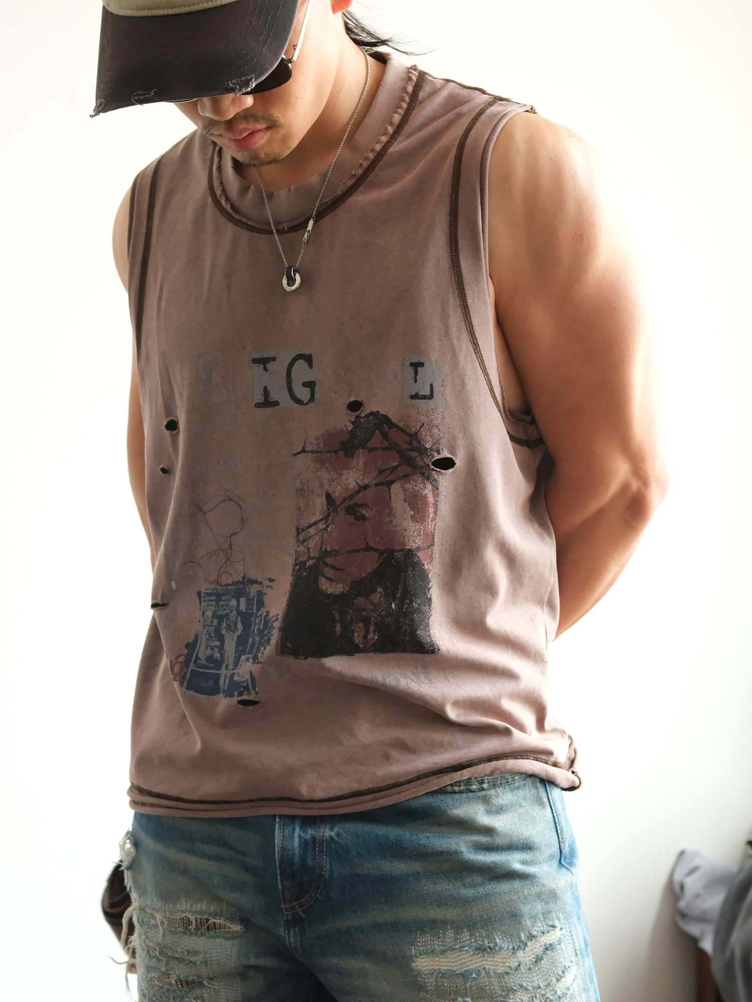 NEIGBORL Distressed Washed Graphic Tank Top-Tank Top-M (Preorder)-Coffee-Free Shipping Leatheretro