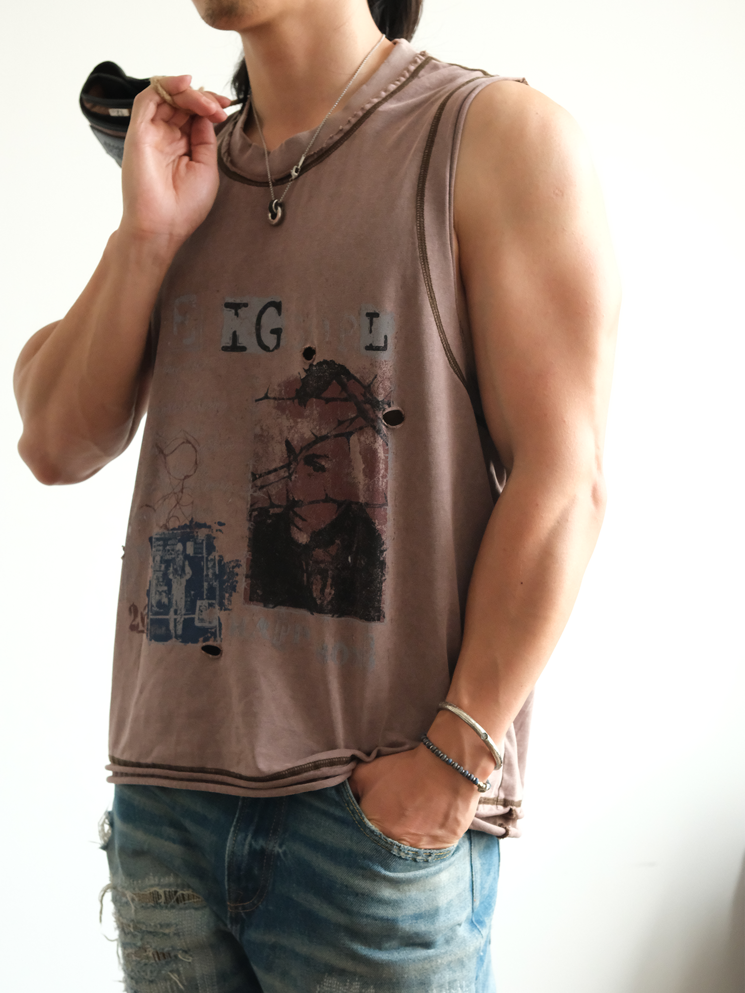 NEIGBORL Distressed Washed Graphic Tank Top-Tank Top-M (Preorder)-Coffee-Free Shipping Leatheretro