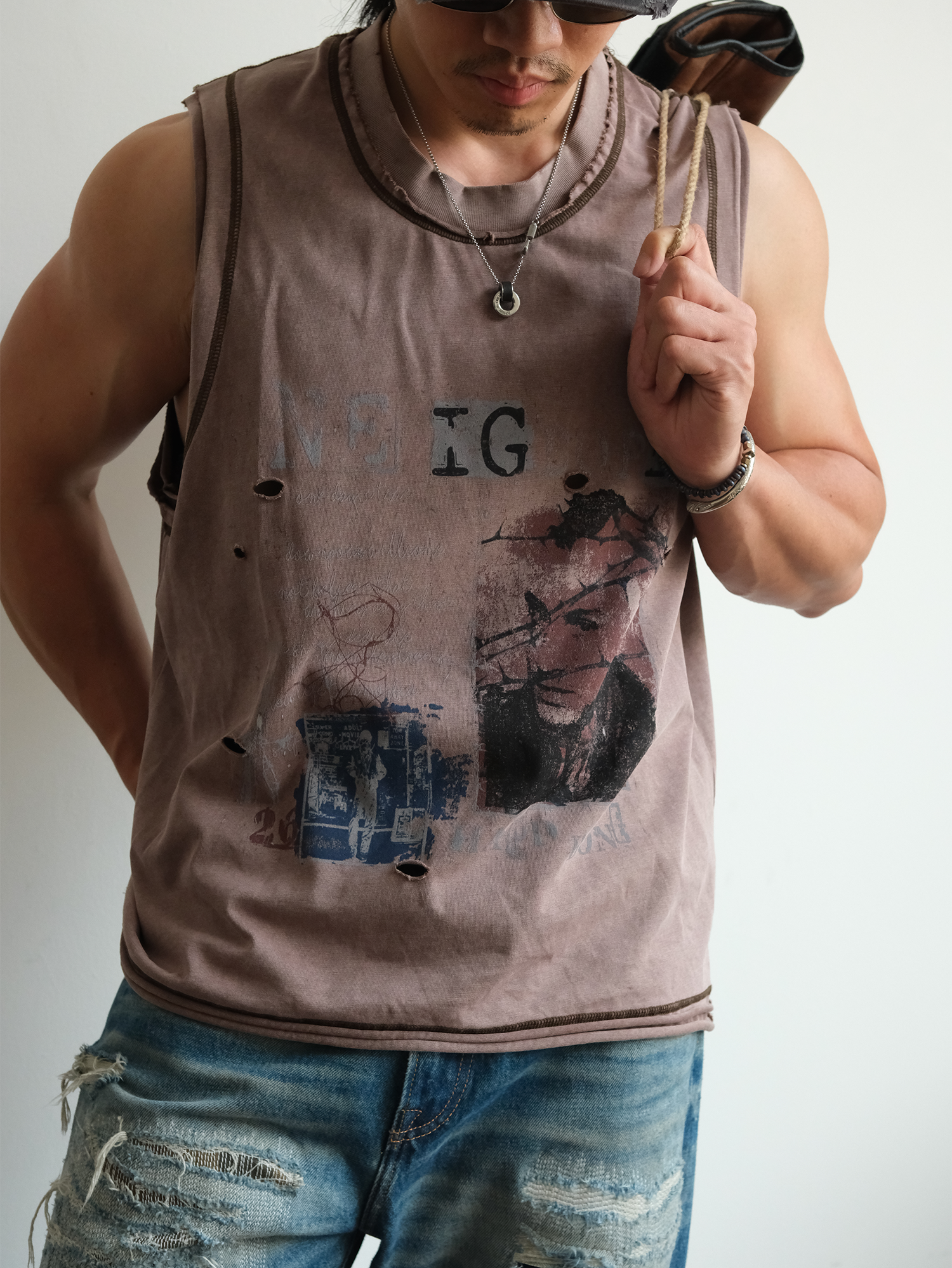 NEIGBORL Distressed Washed Graphic Tank Top-Tank Top-M (Preorder)-Coffee-Free Shipping Leatheretro