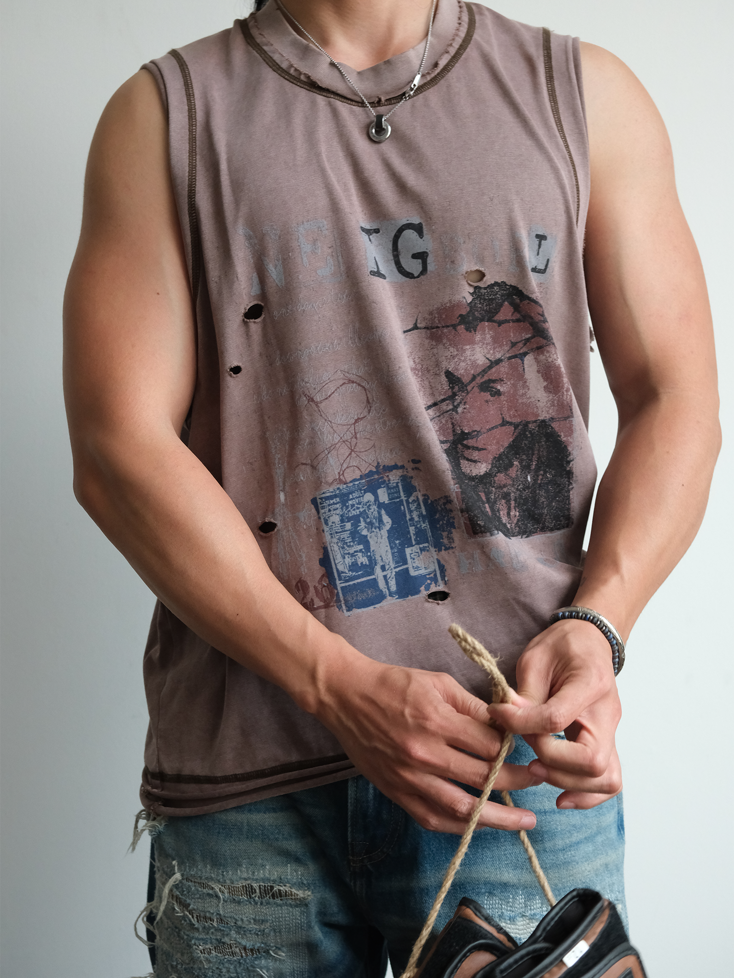 NEIGBORL Distressed Washed Graphic Tank Top-Tank Top-M (Preorder)-Coffee-Free Shipping Leatheretro