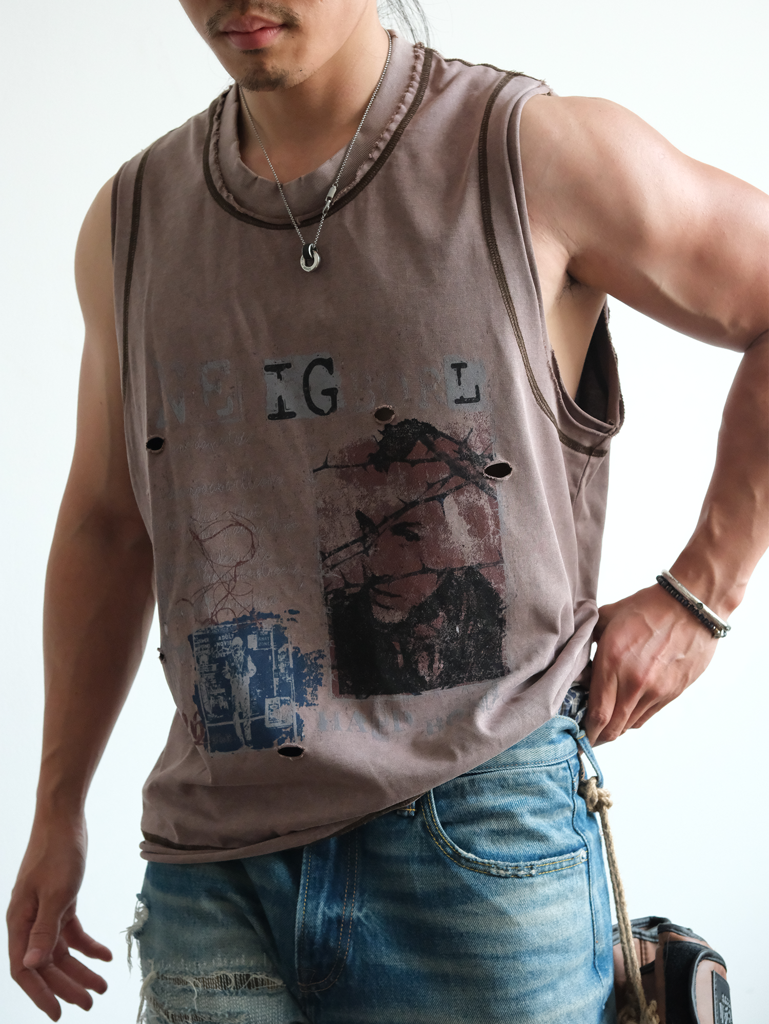 NEIGBORL Distressed Washed Graphic Tank Top-Tank Top-M (Preorder)-Coffee-Free Shipping Leatheretro