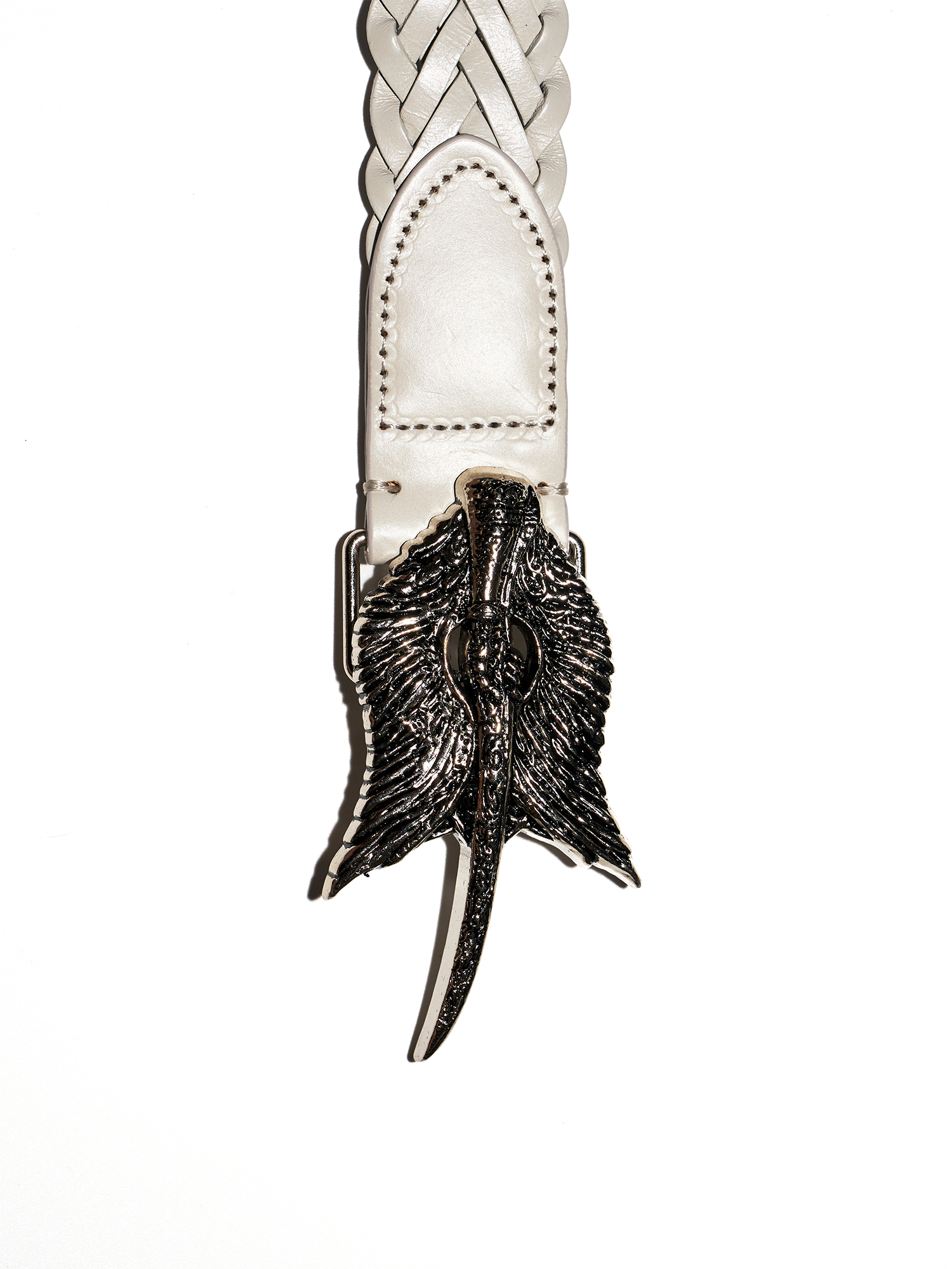 RICHILL Wing Emblem Braided Leather Belt-Belt-One Size-White-Free Shipping Leatheretro