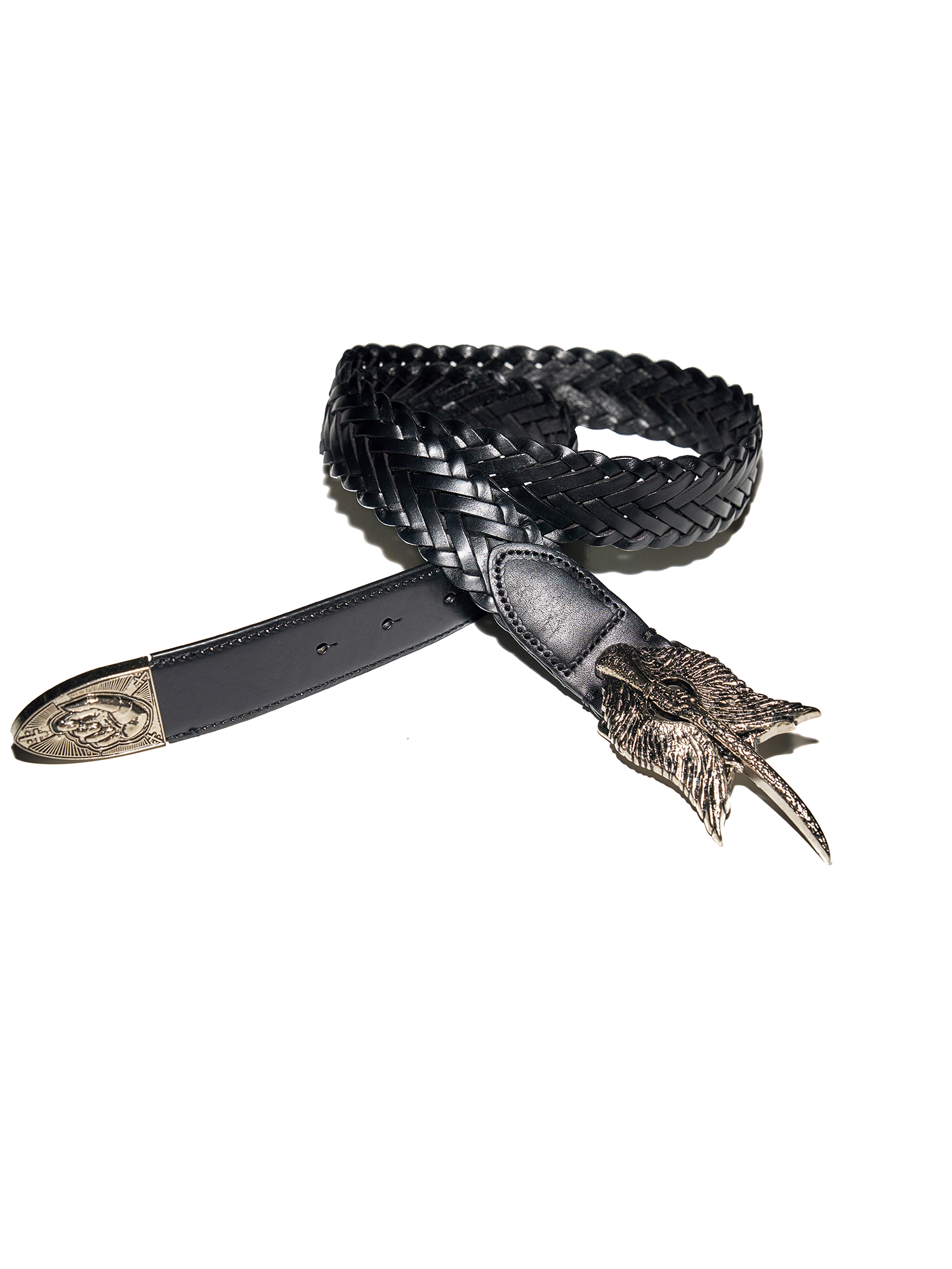 RICHILL Wing Emblem Braided Leather Belt-Belt-One Size-White-Free Shipping Leatheretro