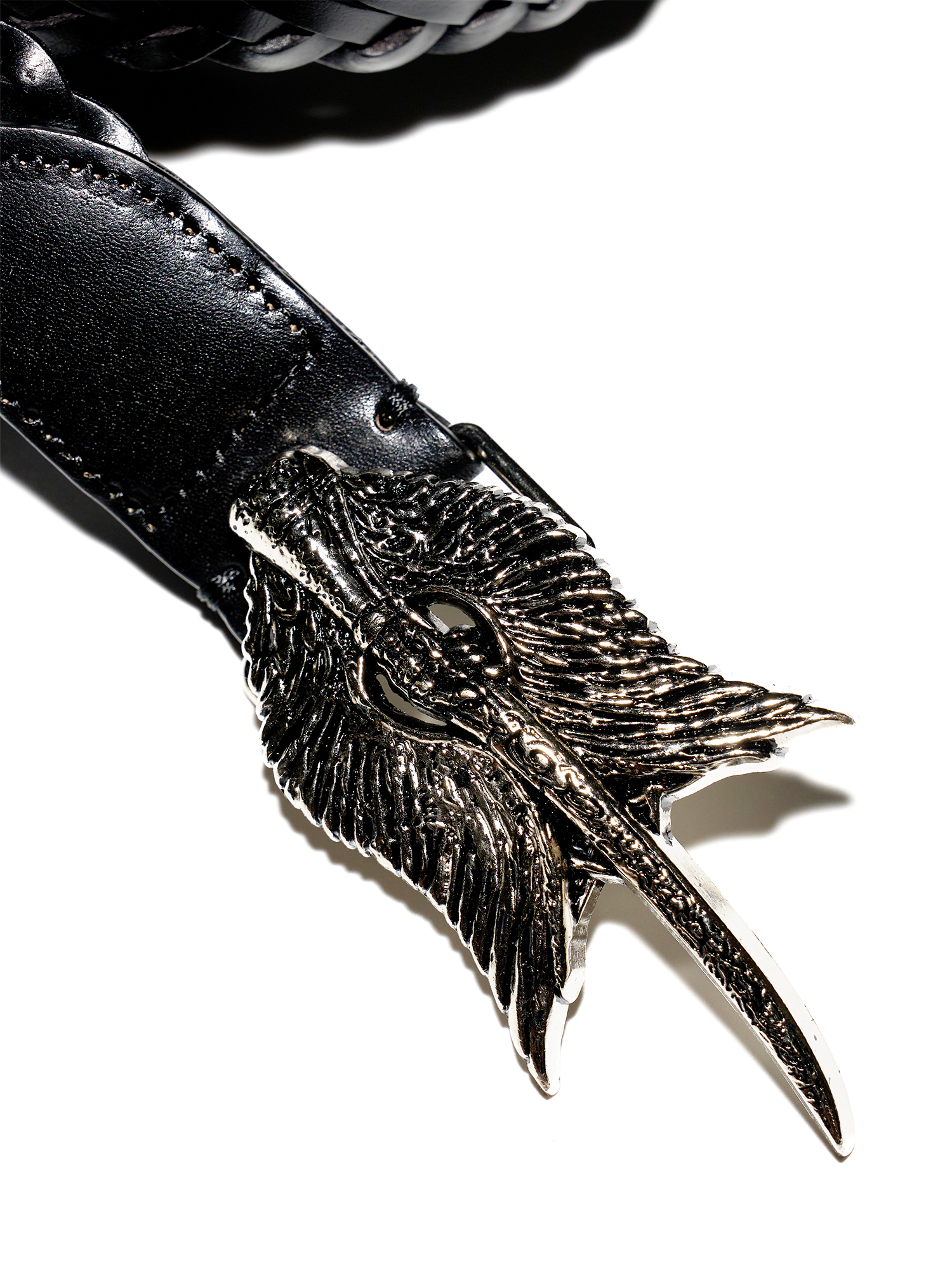 RICHILL Wing Emblem Braided Leather Belt-Belt-One Size-White-Free Shipping Leatheretro