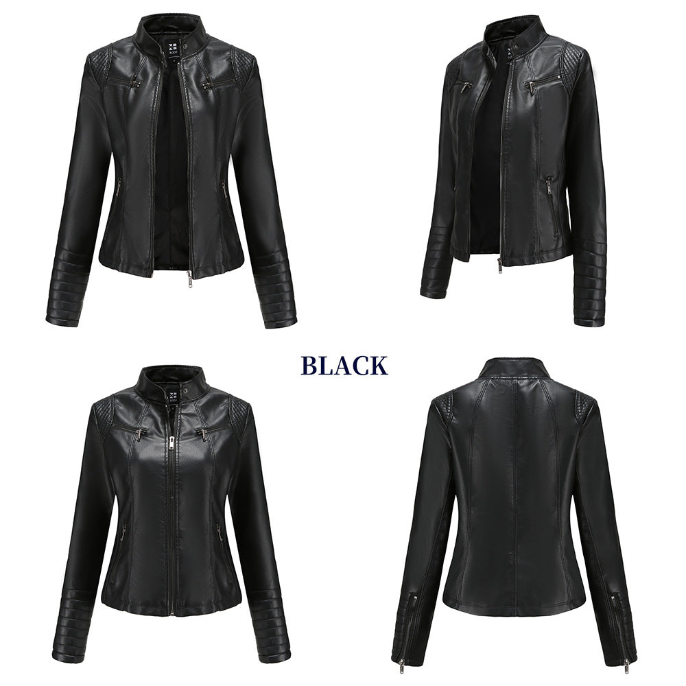 Women's Black Biker Faux Leather Jacket-black-EU(XS)-Free Shipping Leatheretro