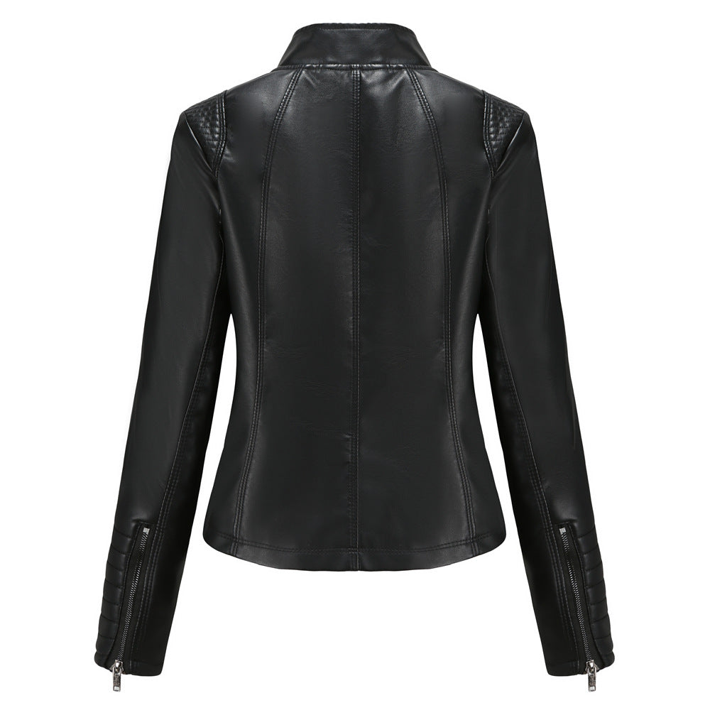 Women's Black Biker Faux Leather Jacket-black-EU(XS)-Free Shipping Leatheretro