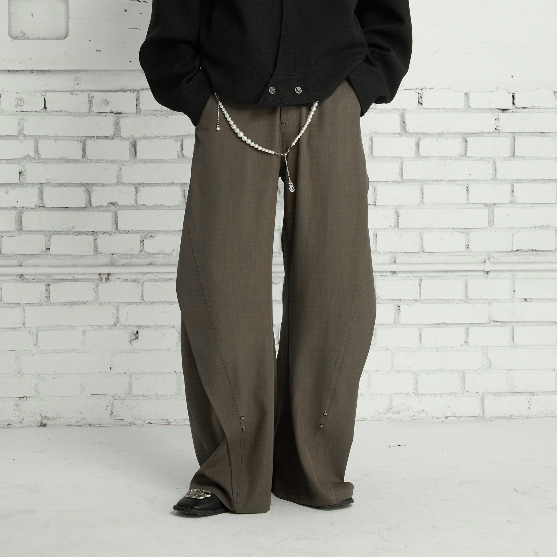 PASET Curved Seam Draped Trousers-Pants-S / 28"-Gray-Free Shipping Leatheretro