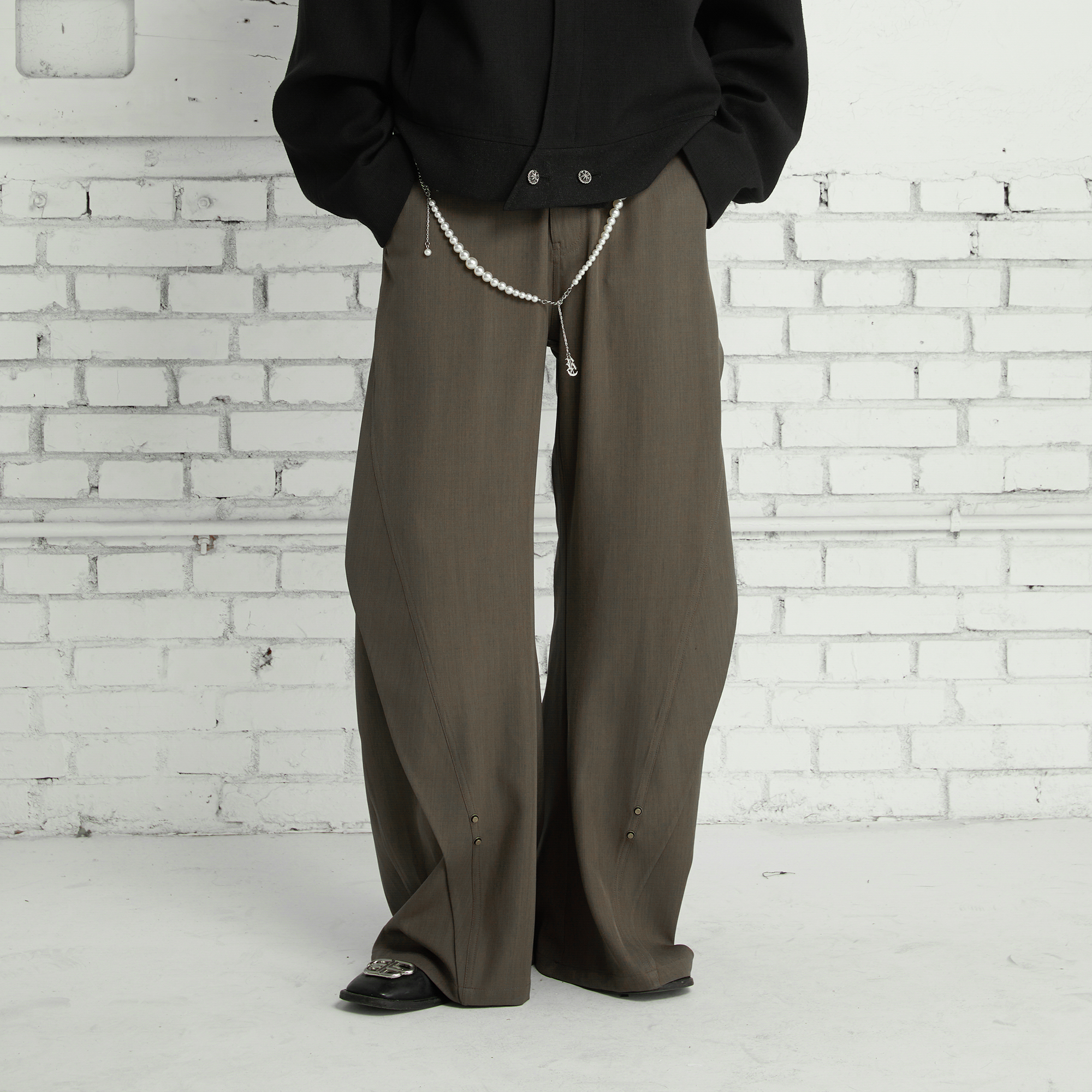 PASET Curved Seam Draped Trousers-Pants-S / 28"-Gray-Free Shipping Leatheretro