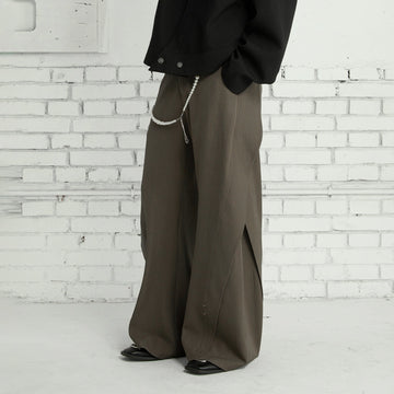 PASET Curved Seam Draped Trousers-Pants-S / 28"-Gray-Free Shipping Leatheretro