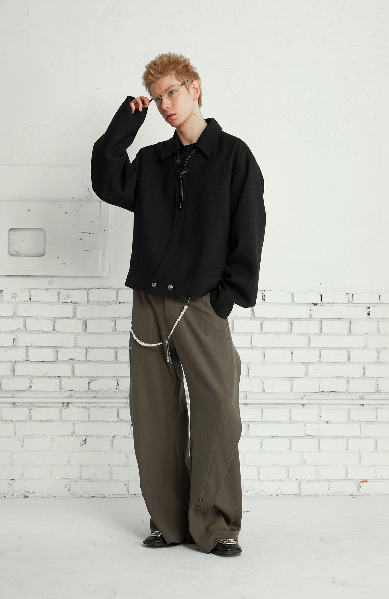 PASET Curved Seam Draped Trousers-Pants-S / 28"-Gray-Free Shipping Leatheretro