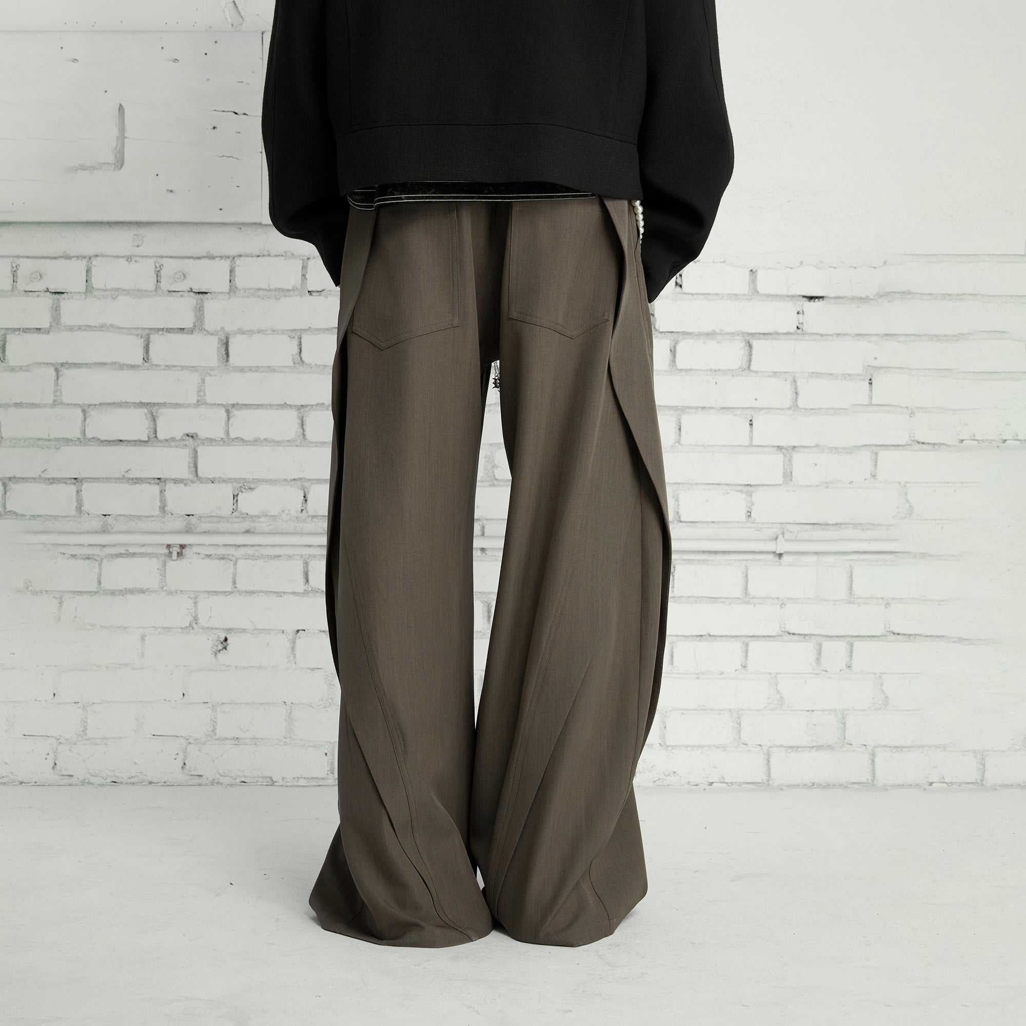PASET Curved Seam Draped Trousers-Pants-S / 28"-Gray-Free Shipping Leatheretro