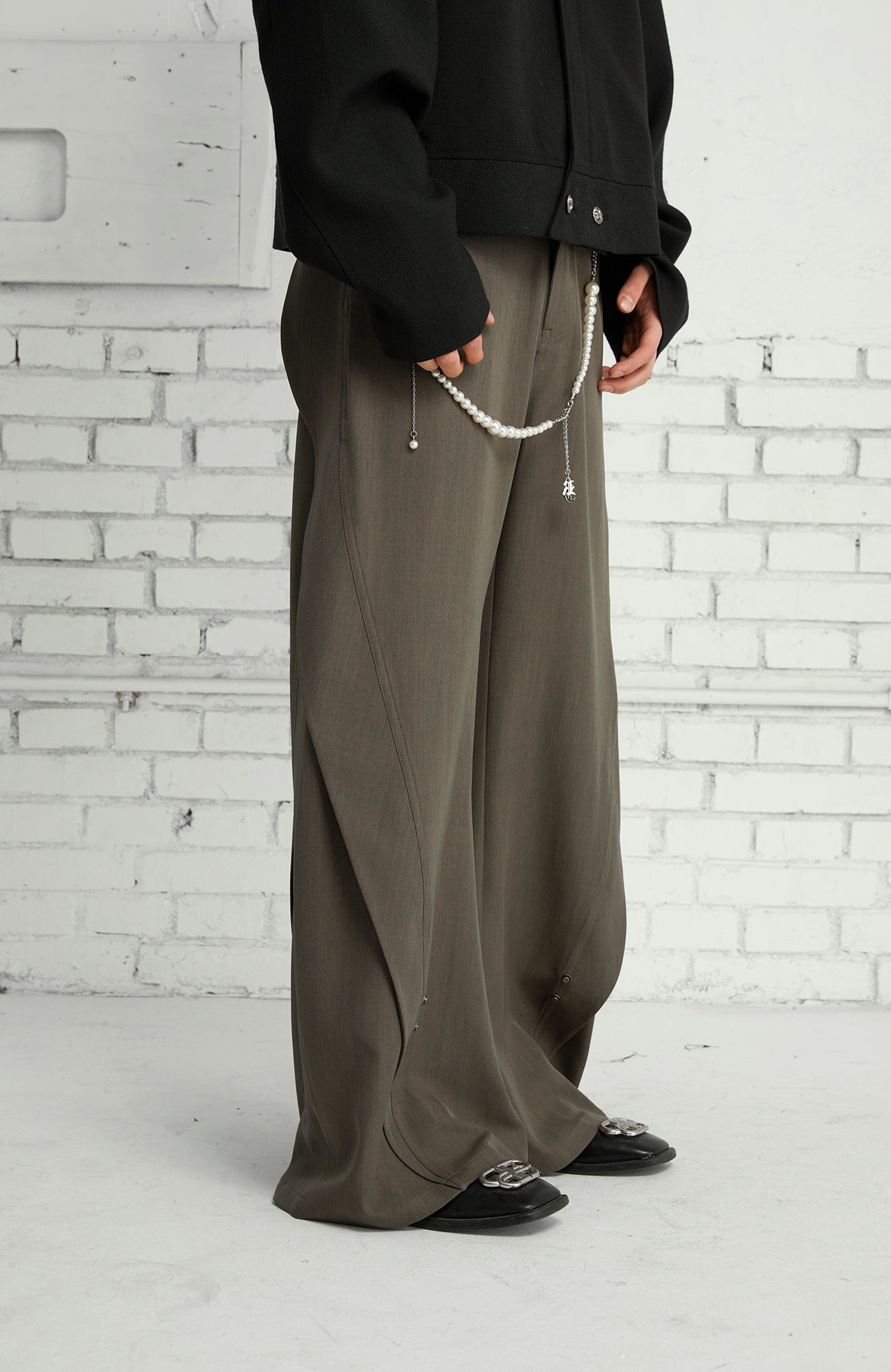 PASET Curved Seam Draped Trousers-Pants-S / 28"-Gray-Free Shipping Leatheretro