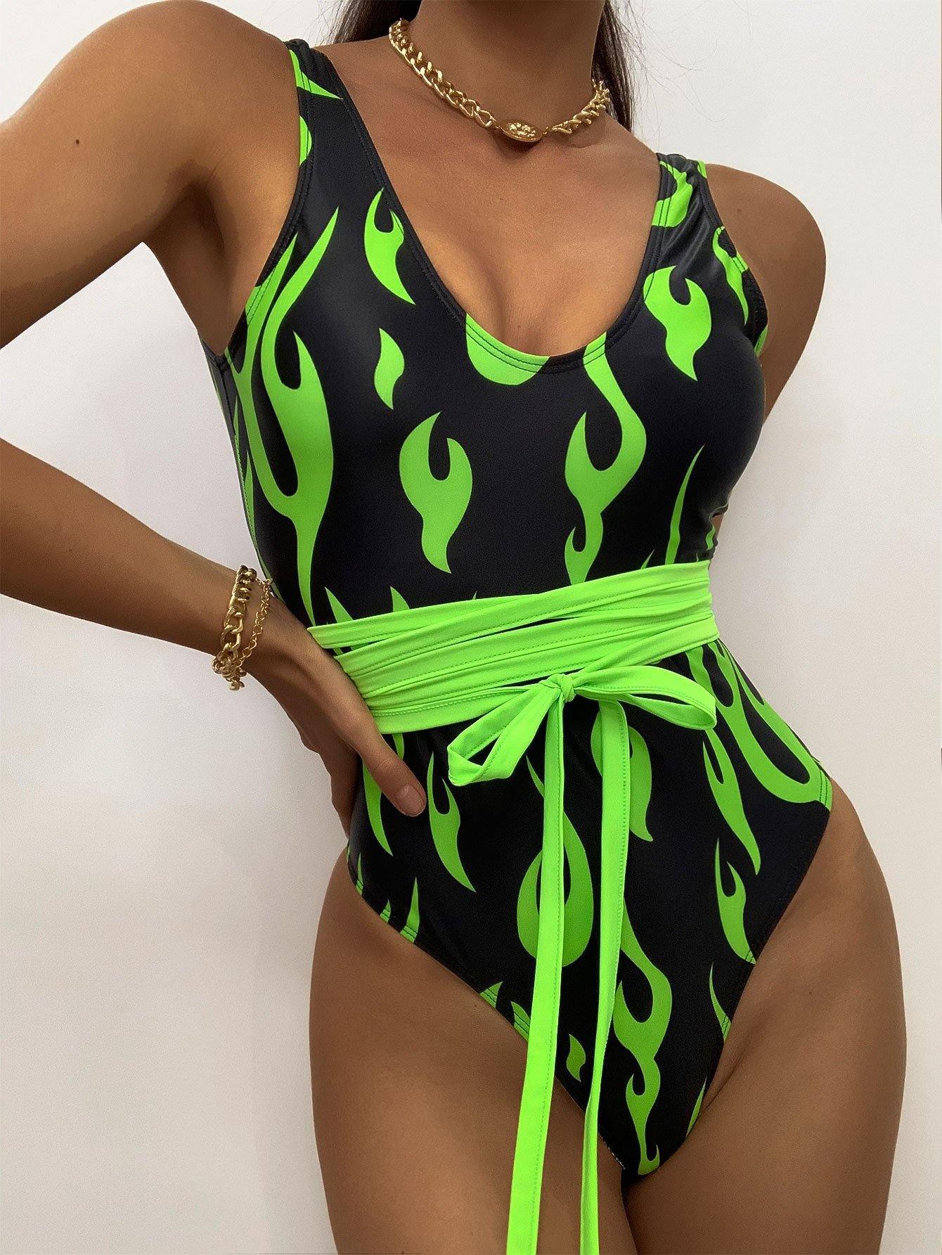 Sexy One Piece Swimsuits-Women Swimwear-Green-S-Free Shipping Leatheretro