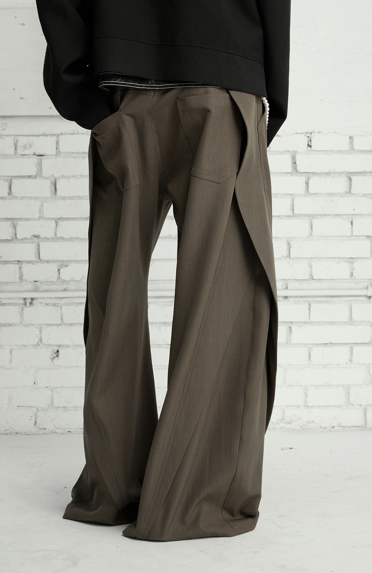 PASET Curved Seam Draped Trousers-Pants-S / 28"-Gray-Free Shipping Leatheretro