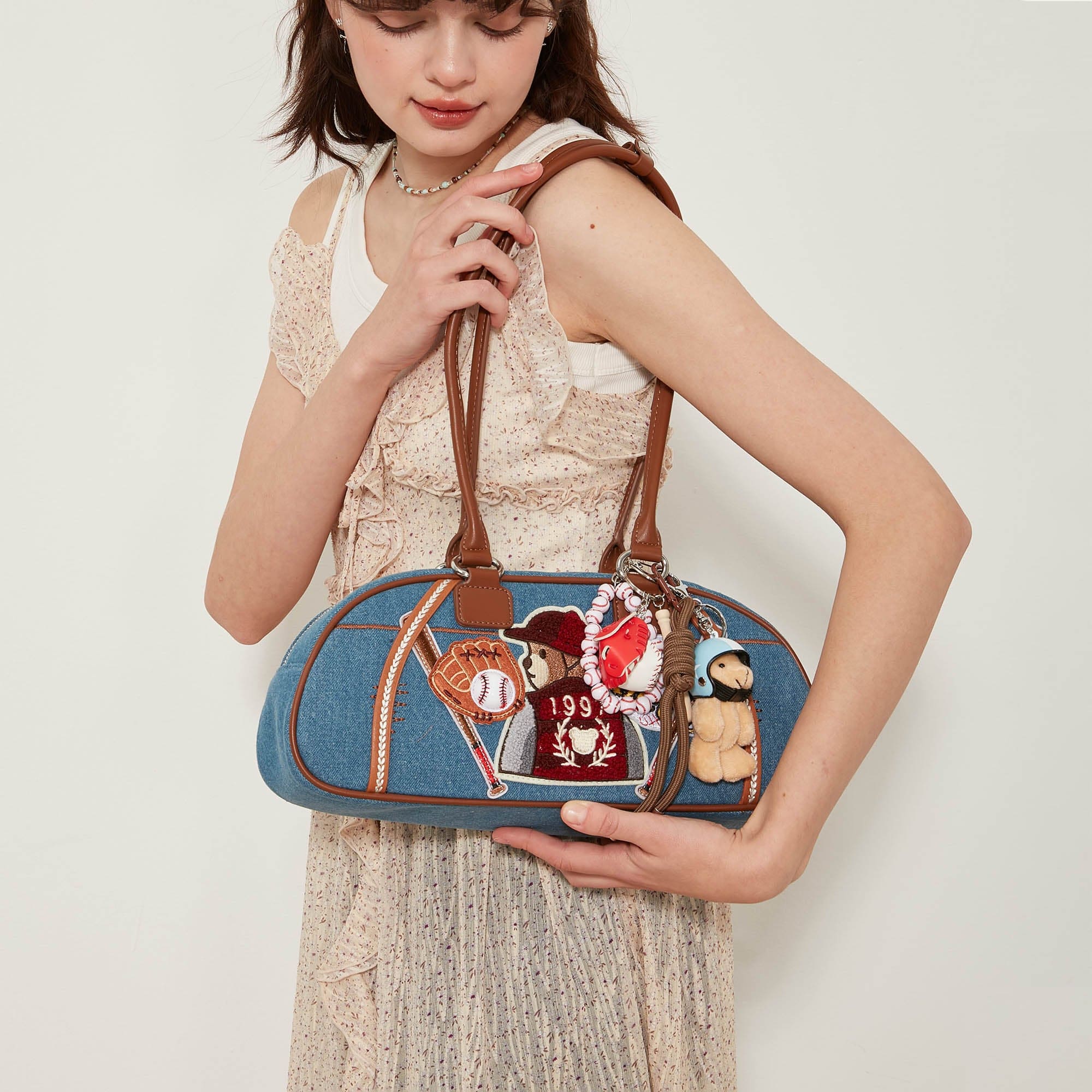 BLING BOX Baseball Club Teddy Denim Bowling Bag-Bag-One Size-Free Shipping Leatheretro