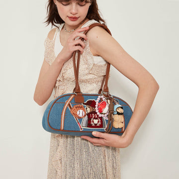 BLING BOX Baseball Club Teddy Denim Bowling Bag-Bag-One Size-Free Shipping Leatheretro