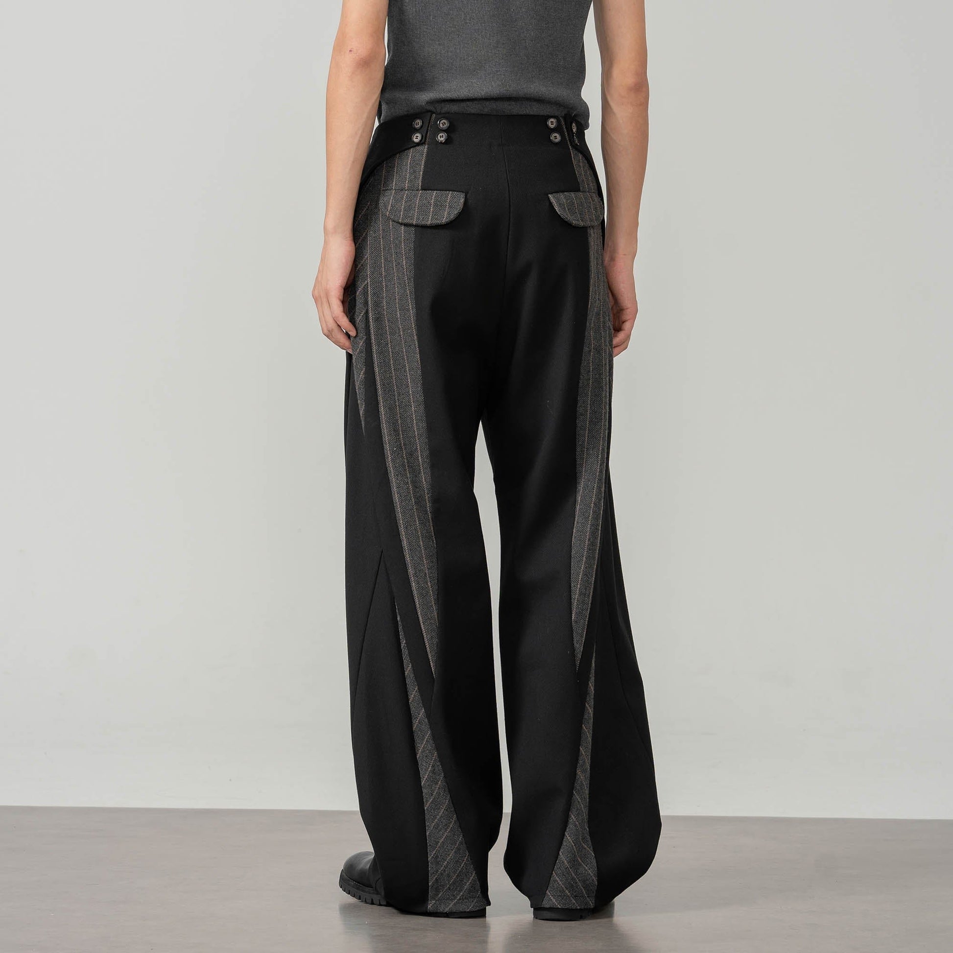 MOITIEDEPETALE Geometric Paneled Pinstripe Pleated Wide-Leg Trousers-Pants-XS-Free Shipping Leatheretro