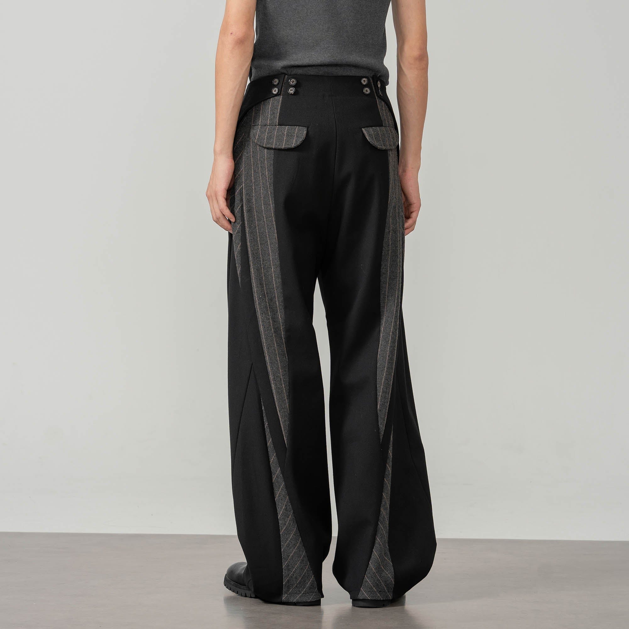 MOITIEDEPETALE Geometric Paneled Pinstripe Pleated Wide-Leg Trousers-Pants-XS-Free Shipping Leatheretro
