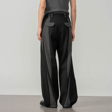 MOITIEDEPETALE Geometric Paneled Pinstripe Pleated Wide-Leg Trousers-Pants-XS-Free Shipping Leatheretro