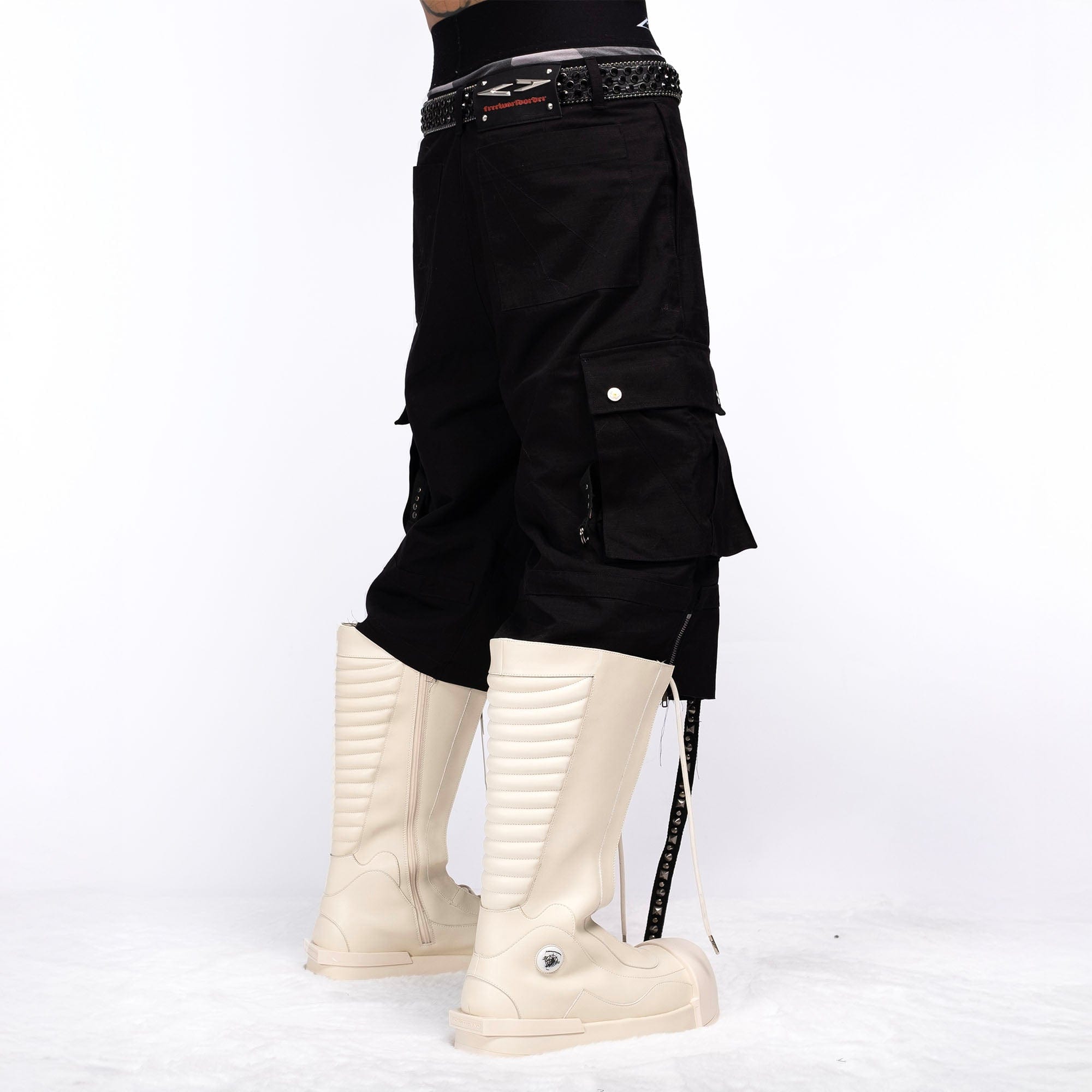 FVVO Distressed Rivet Strap Cargo Shorts Black-Shorts-S-Free Shipping Leatheretro