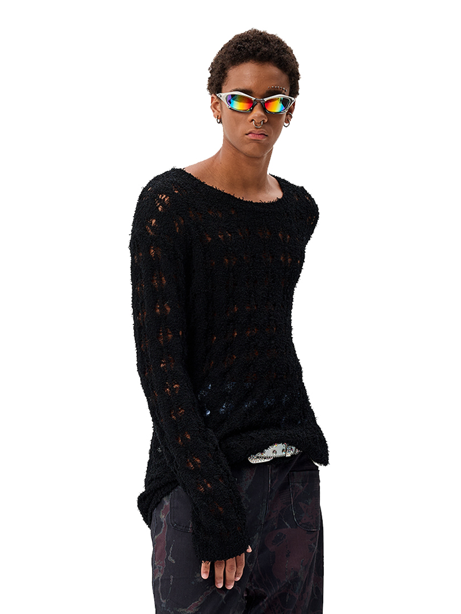 CYCYCY Punk Open-Knit Distressed Sweater-Sweater-S-Black (Preorder)-Free Shipping Leatheretro