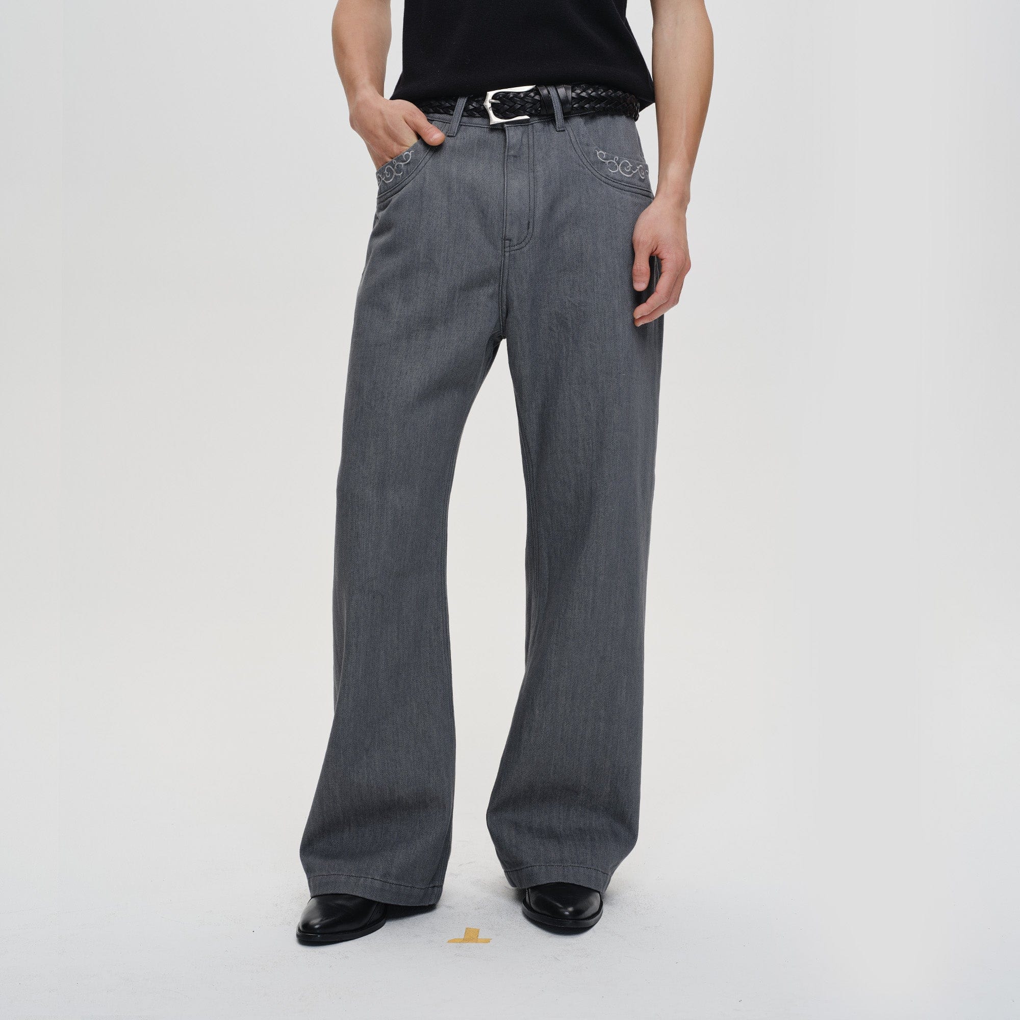 CATSSTAC Floral Embroidered Flared Jeans-Jeans-M-Free Shipping Leatheretro