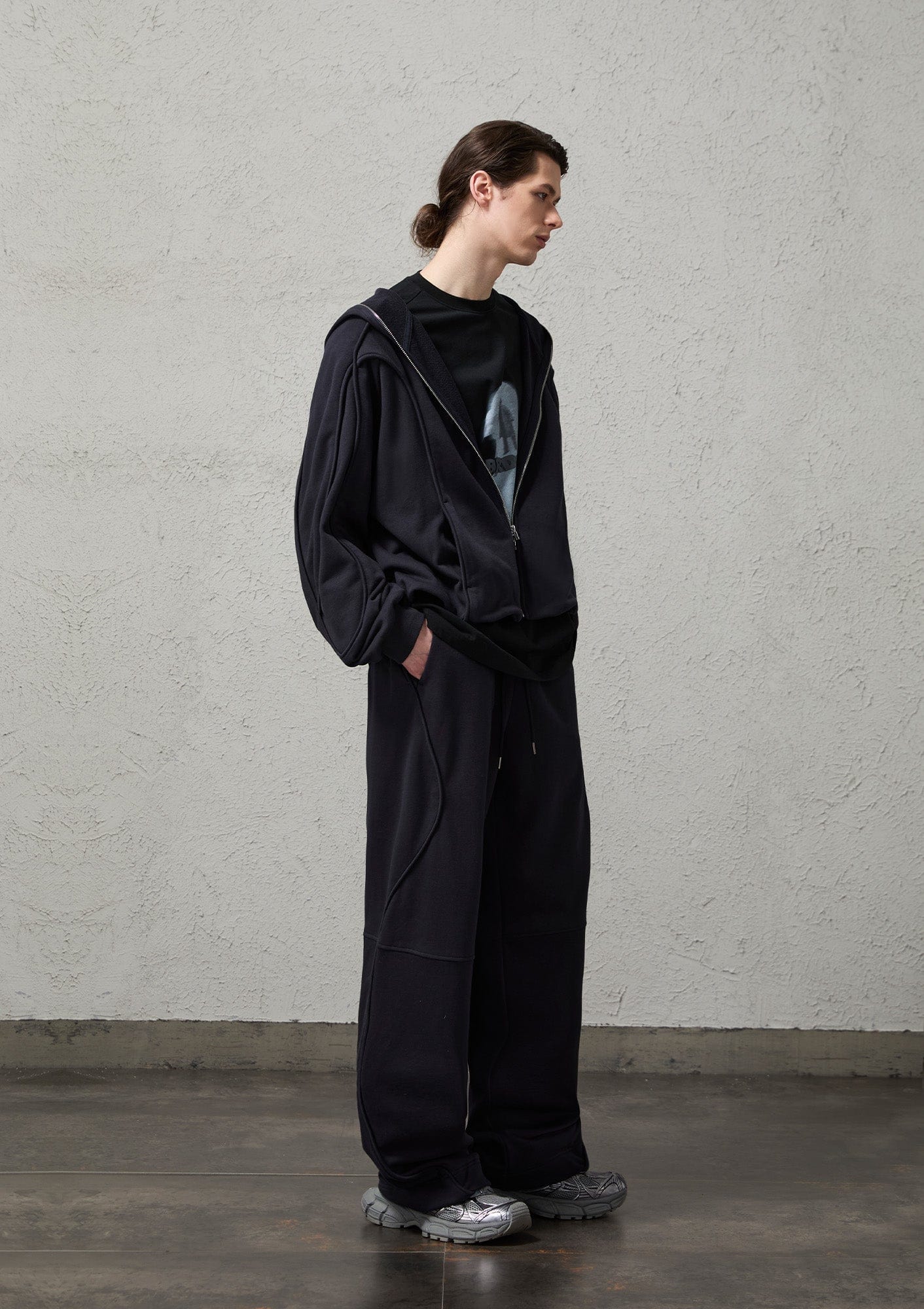 ORGANIC EMOTION Structured Panelled Oversized Sweatpants-Pants-Dark Blue-S-Free Shipping Leatheretro