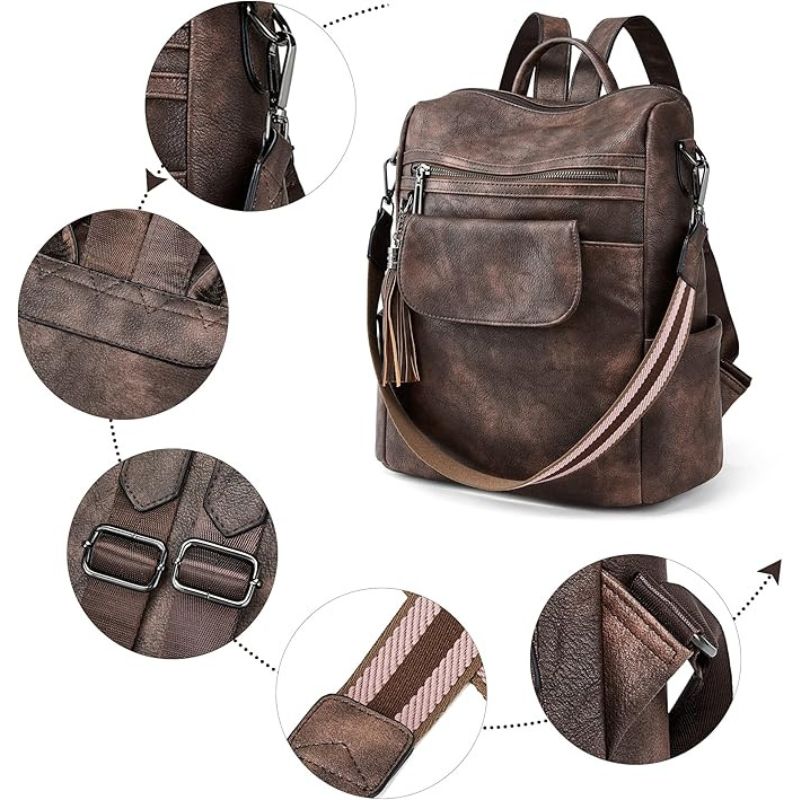 Retro Leather Women's Backpack Urban Style, Large Capacity, Hot-Selling-Backpacks-Brown-Free Shipping Leatheretro