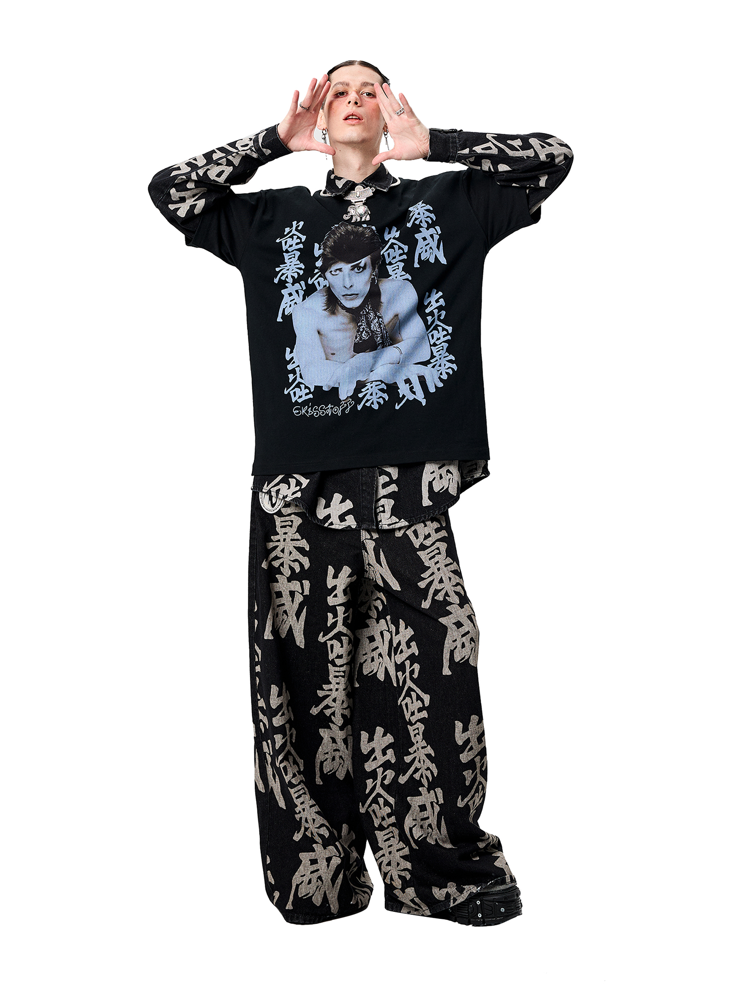 ERISSTOFF Retro David Bowie Portrait Graphic Oversized T-Shirt-T Shirt-S-Free Shipping Leatheretro