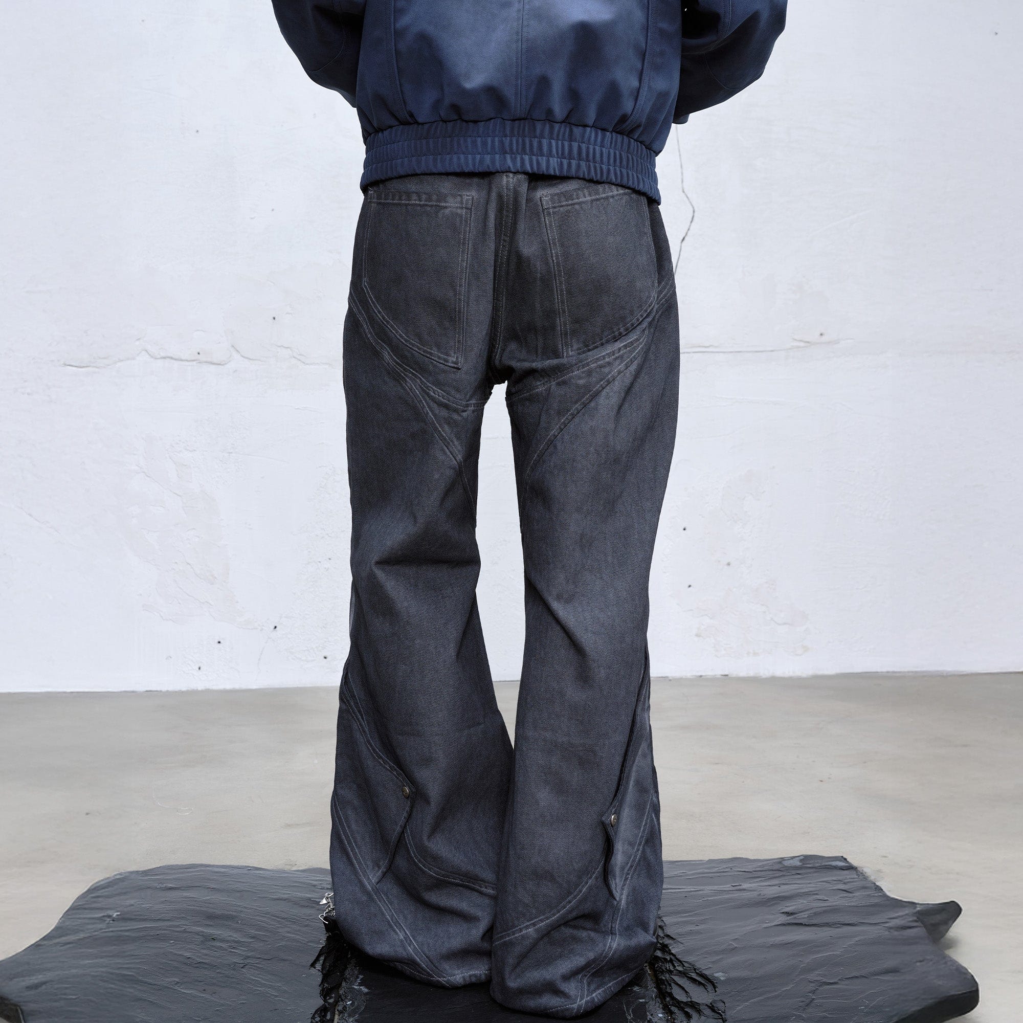 CATSSTAC Dyed Arc-Panel Wide-Leg Jeans-Jeans-Black-M-Free Shipping Leatheretro