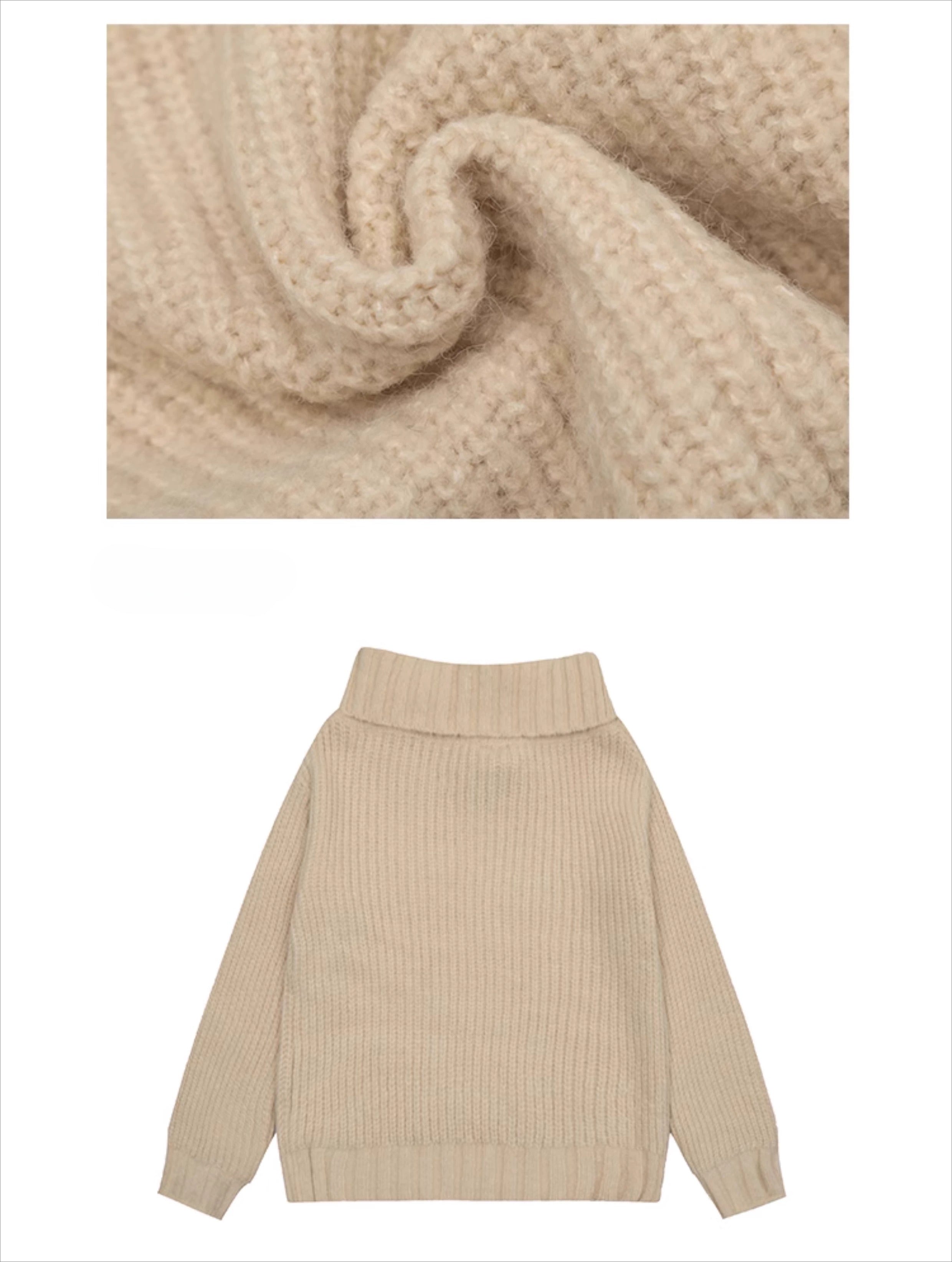 CLP Men's Apricot Cable-Knit Turtleneck Sweater-Apricot-S-Free Shipping Leatheretro