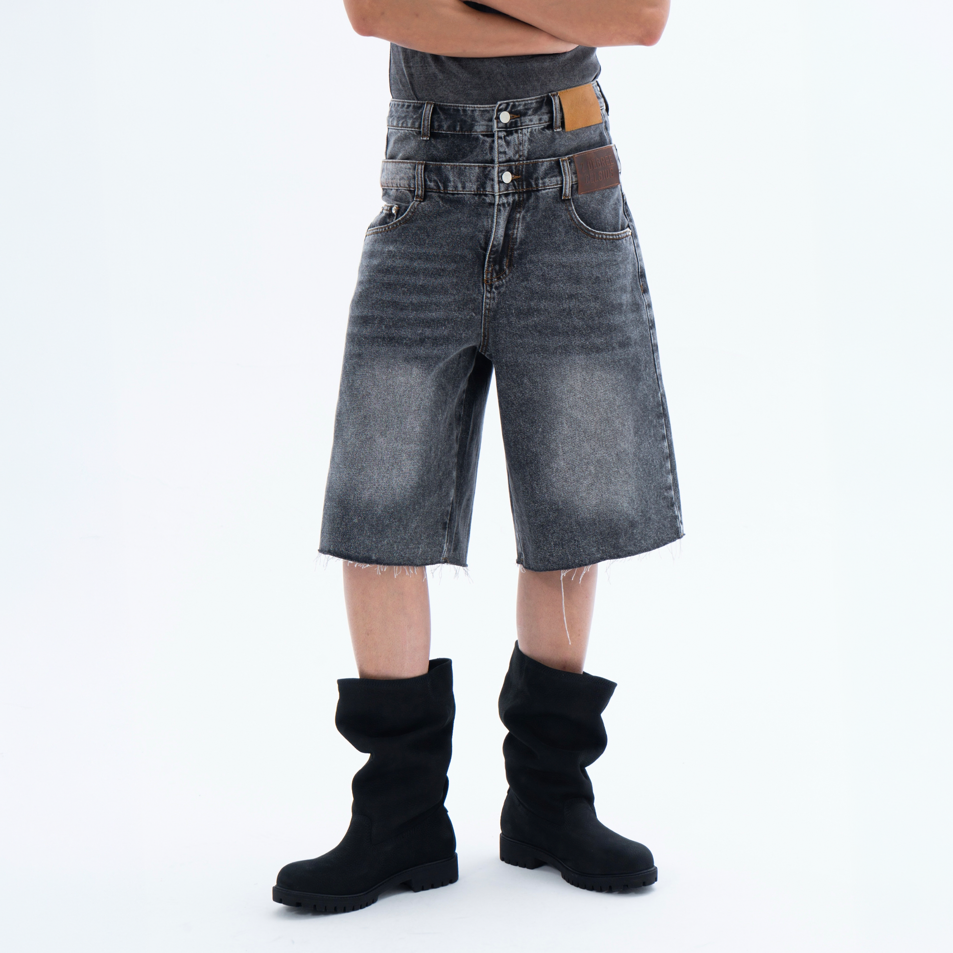 CLP Retro Washed Double-Waist Denim Shorts-Shorts-M / 30"-Free Shipping Leatheretro