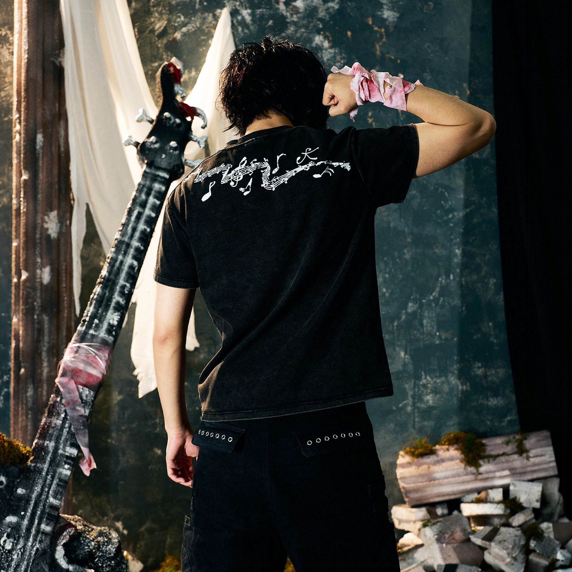 PAIKI Punk Scythe String Graphic T-Shirt-T Shirt-S-Black (Distressed)-Free Shipping Leatheretro