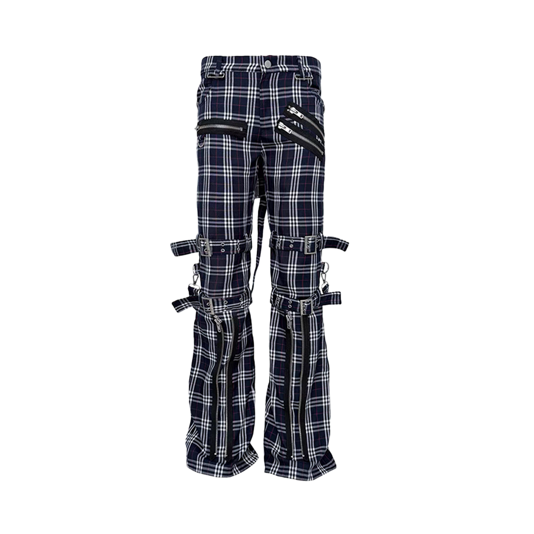 PCCVISION Detachable Skirt Panel Strap-Zip Plaid Flared Pants-Pants-S (Preorder)-Free Shipping Leatheretro