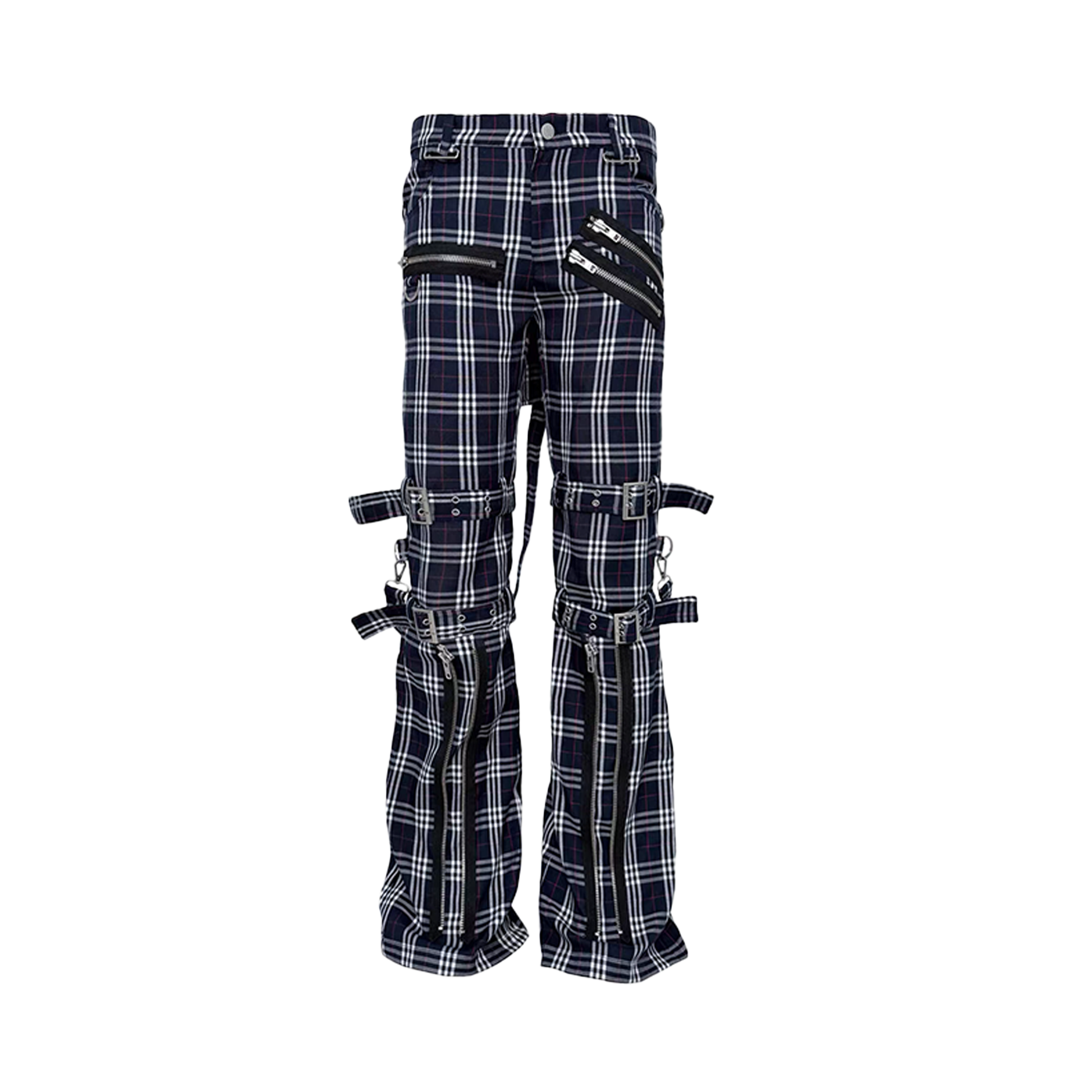 PCCVISION Detachable Skirt Panel Strap-Zip Plaid Flared Pants-Pants-S (Preorder)-Free Shipping Leatheretro