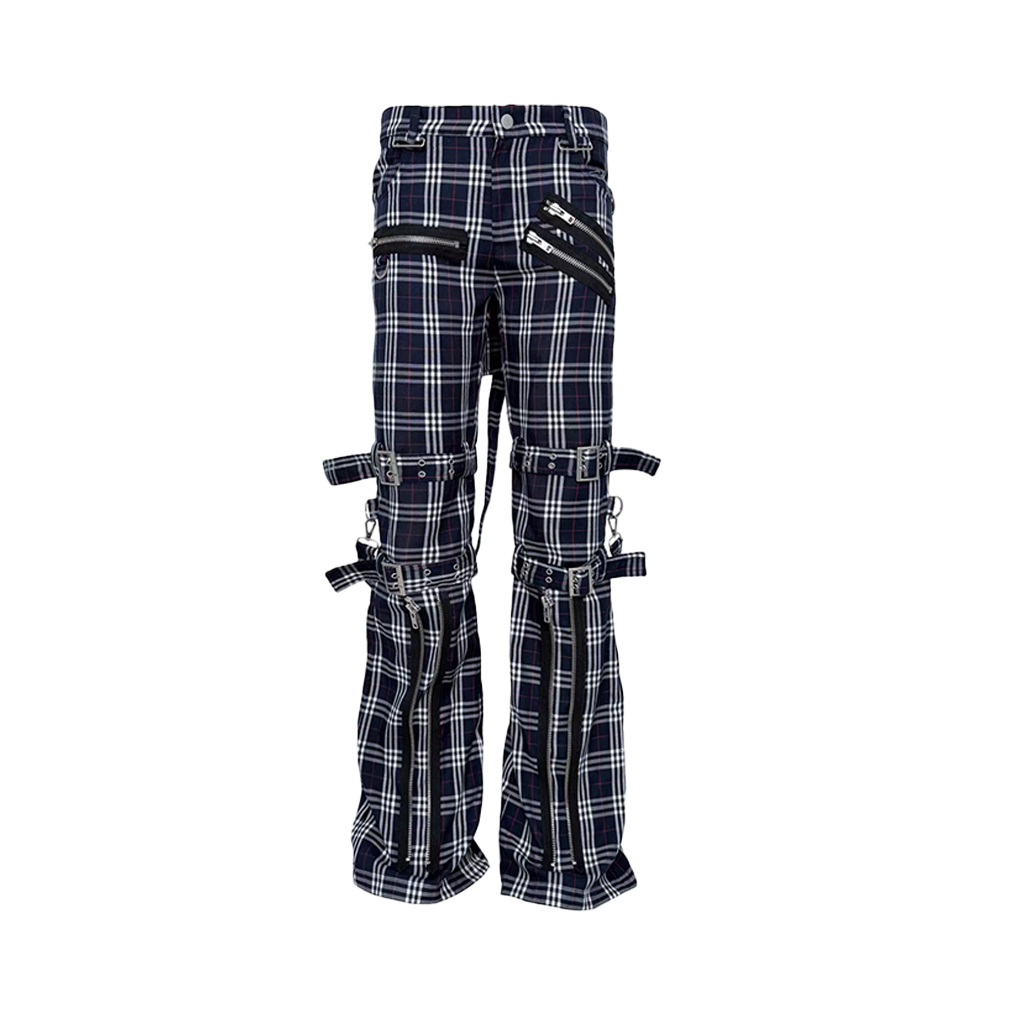 PCCVISION Detachable Skirt Panel Strap-Zip Plaid Flared Pants-Pants-S (Preorder)-Free Shipping Leatheretro