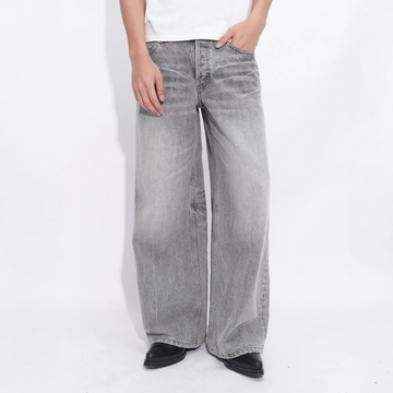 IN EXISTENCE x i Washed Lightning Fade Wide-Leg Jeans Gray-Jeans-XS (0)-Free Shipping Leatheretro