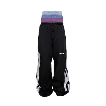 PCCVISION Layered Waist Foil Graphic Baggy Sweatpants-Pants-S (Preorder)-Free Shipping Leatheretro